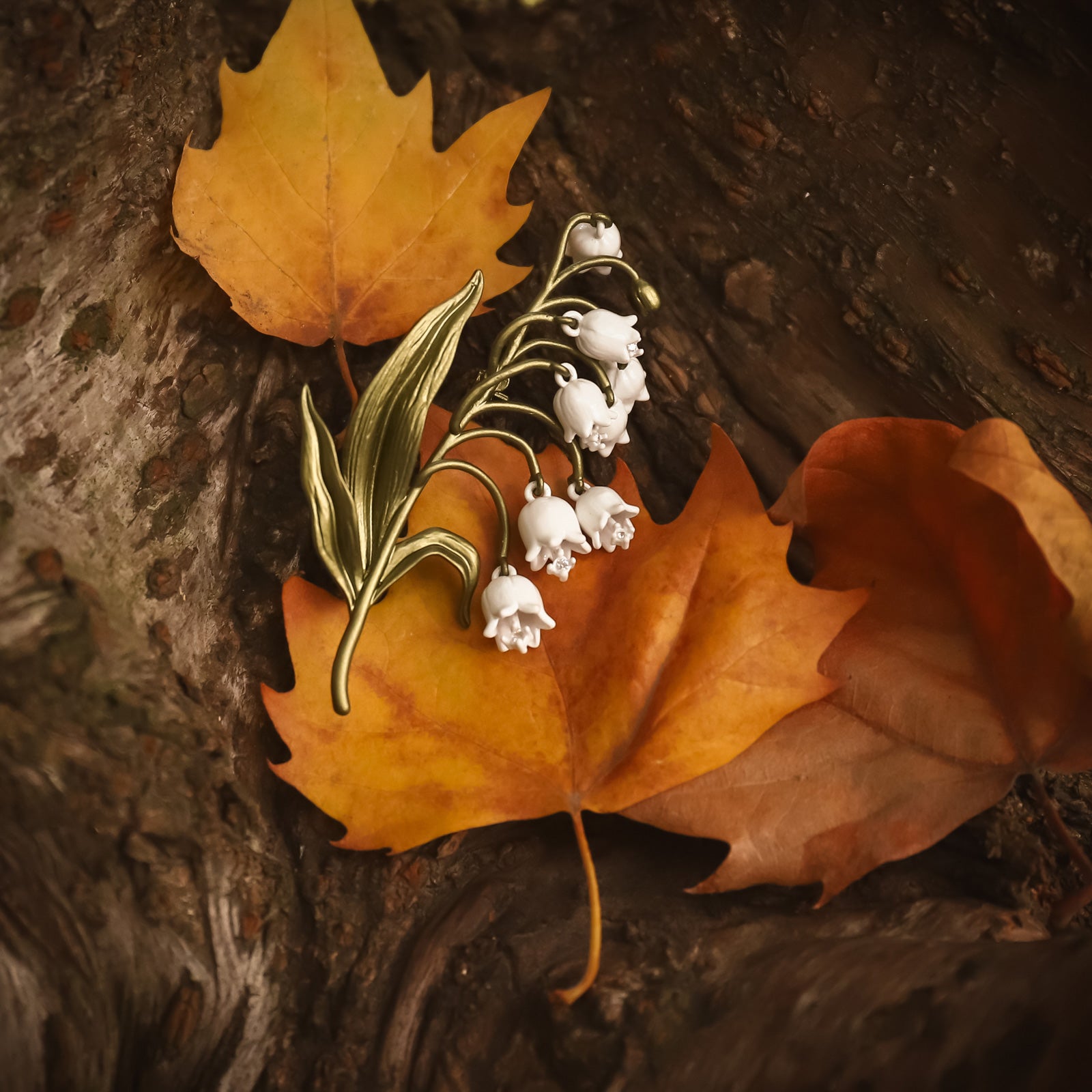 Autumn Leaves Lily Of The Valley Brooch