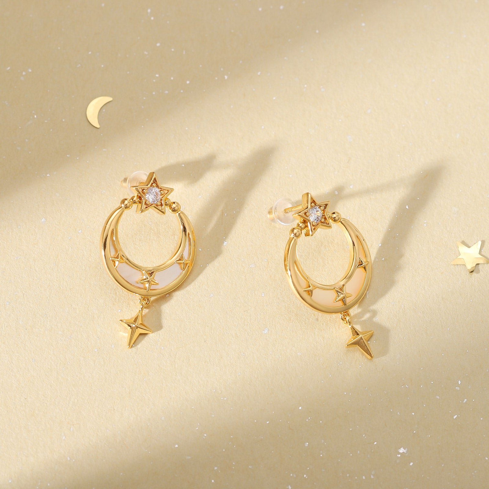 Crescent North Star Diamond Earrings