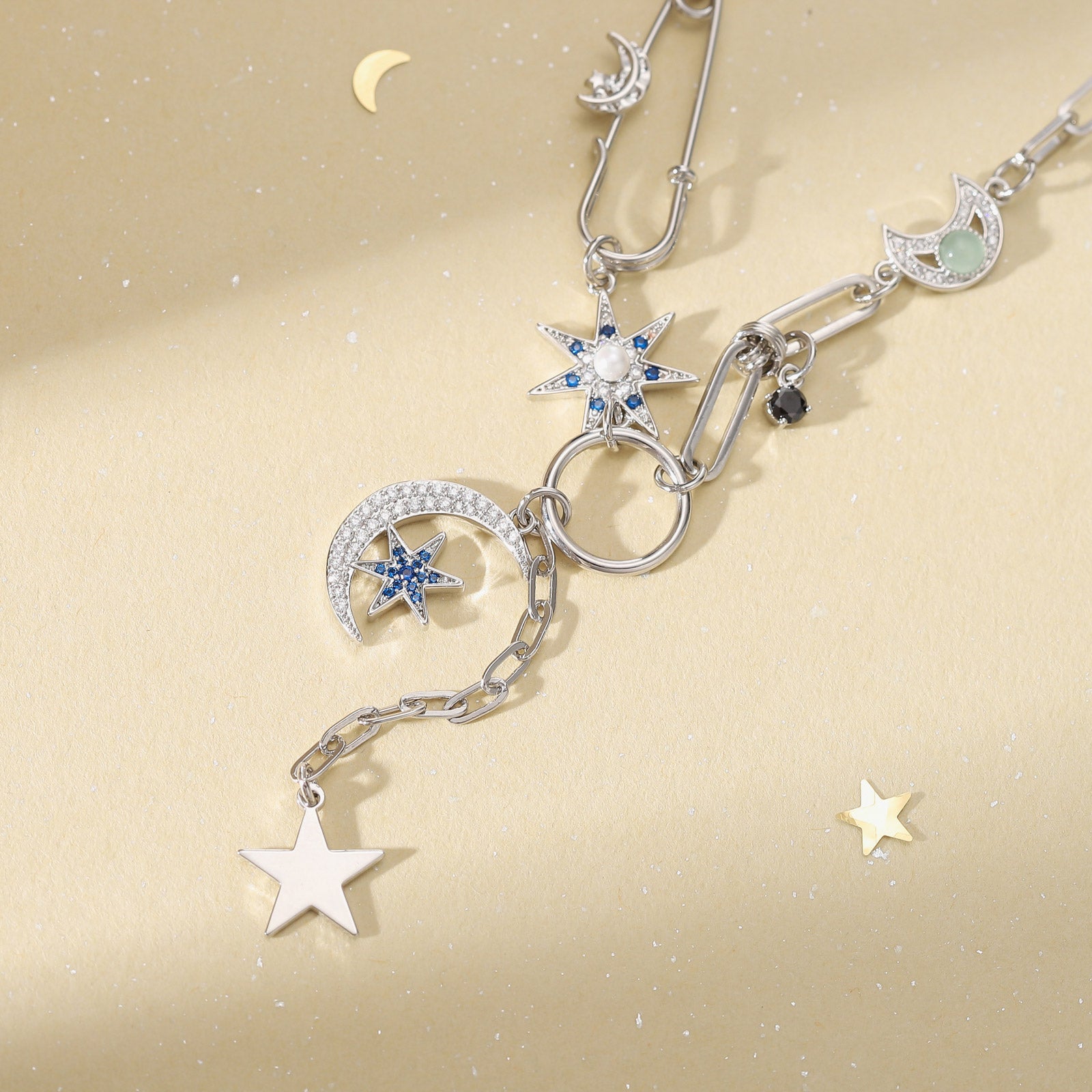 Guardian of the Stars and Moon Silver Pin Necklace