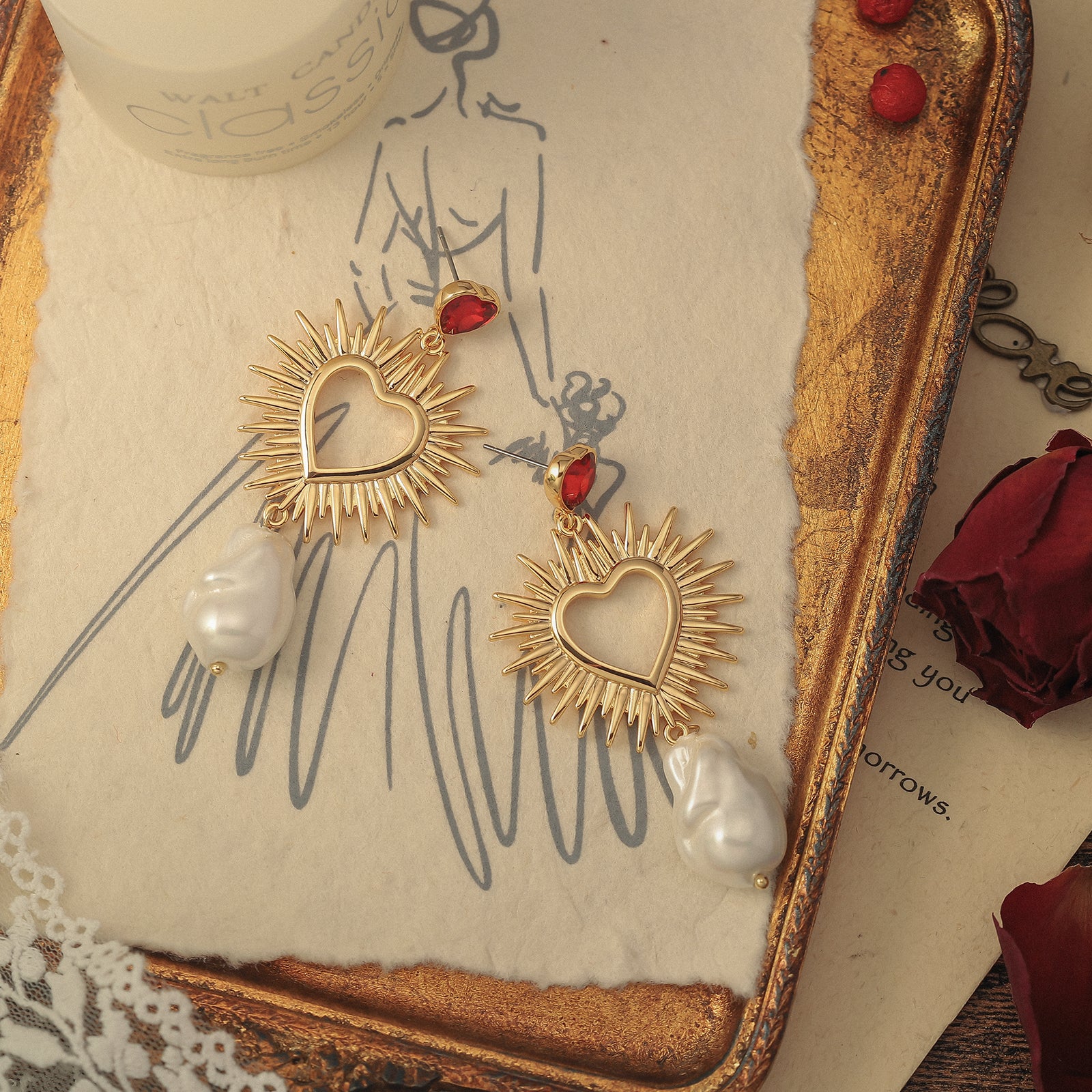 Sparkle Heart Baroque Pearl Gold Earrings