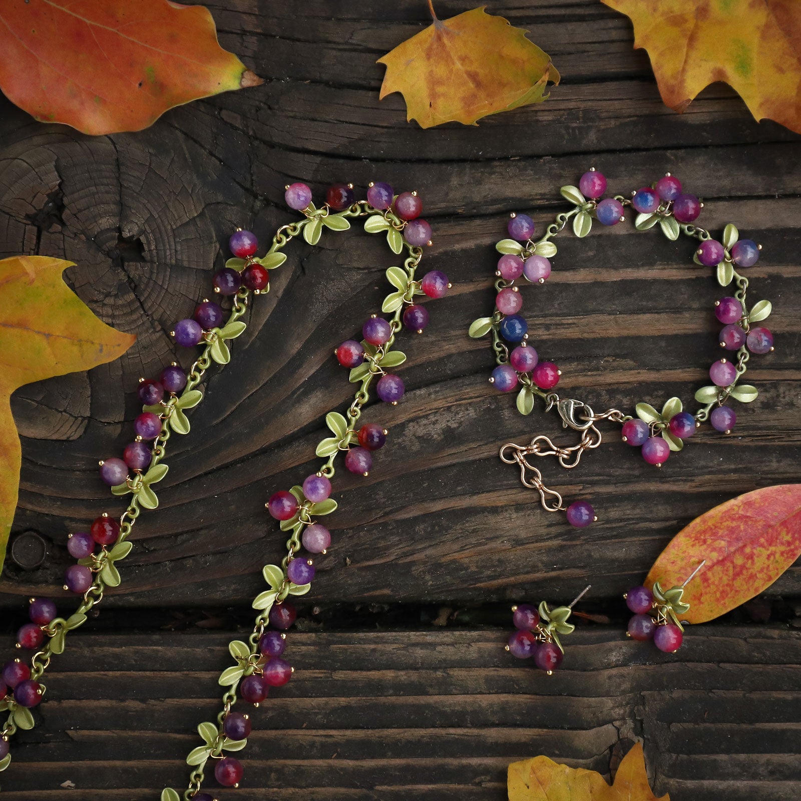 Purple Berry Agate Nature Earrings Jewelry Set