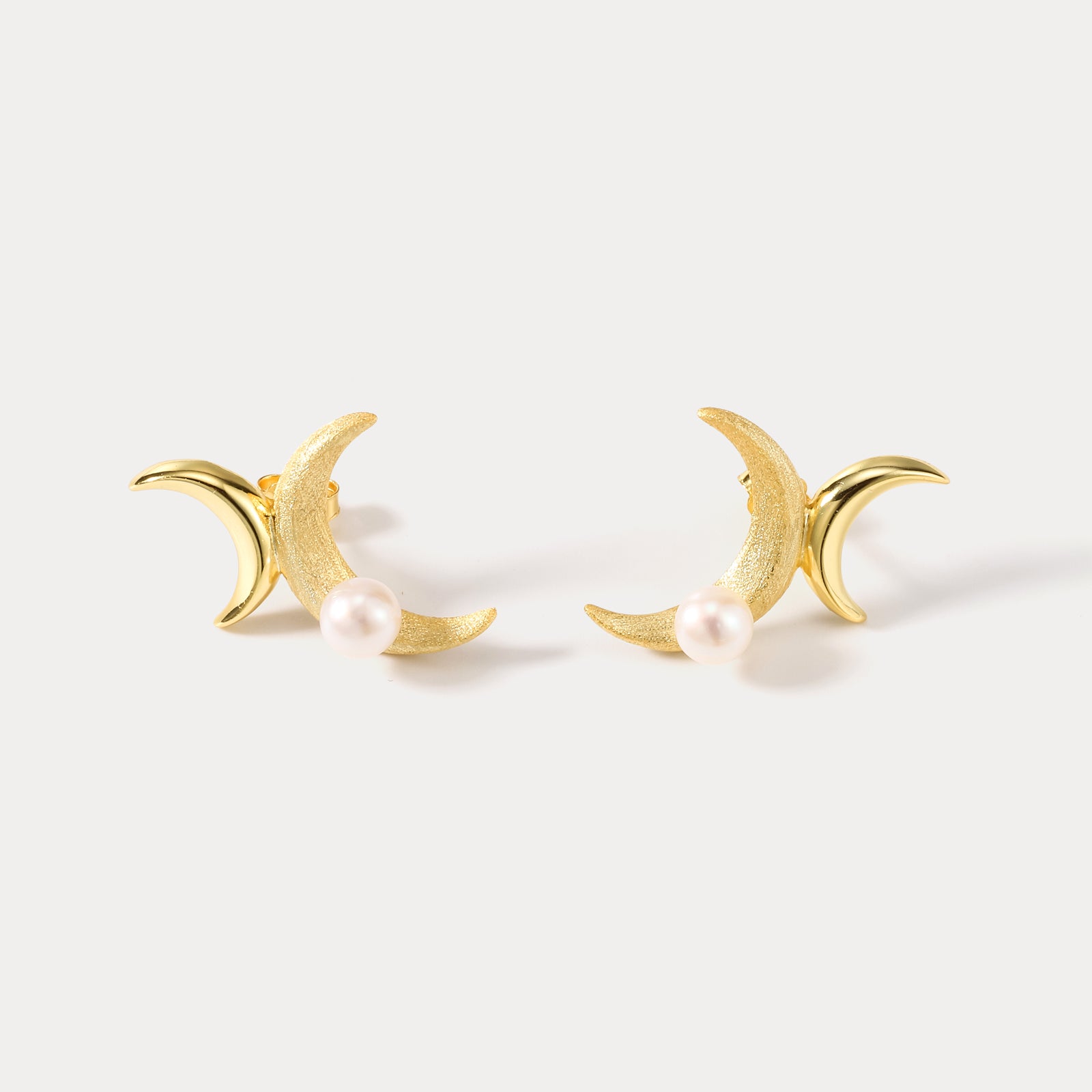 925 Sterling Silver Gold Double Moon Stud Earrings