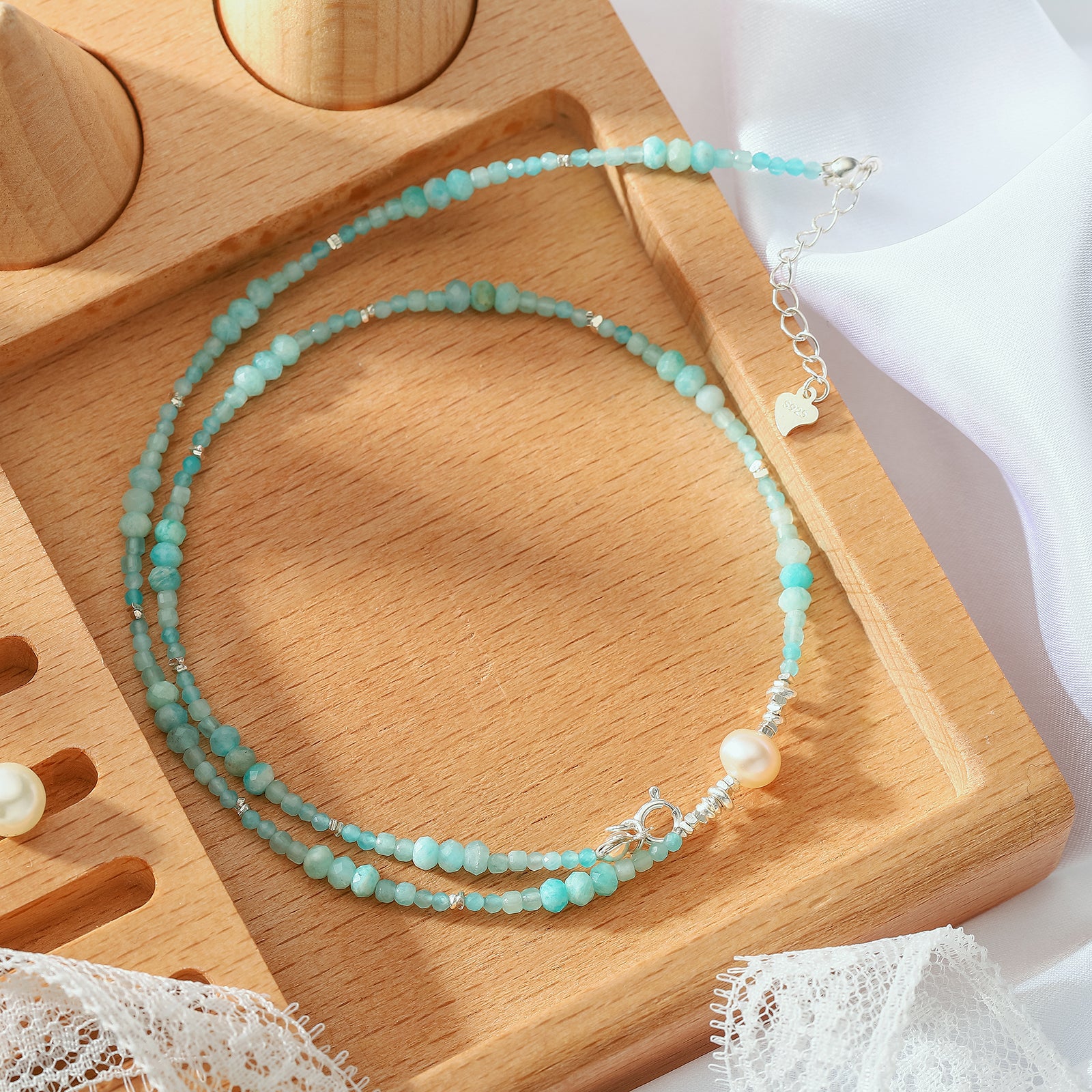 Light Blue Seed Beads Pearl Choker Jewelry 