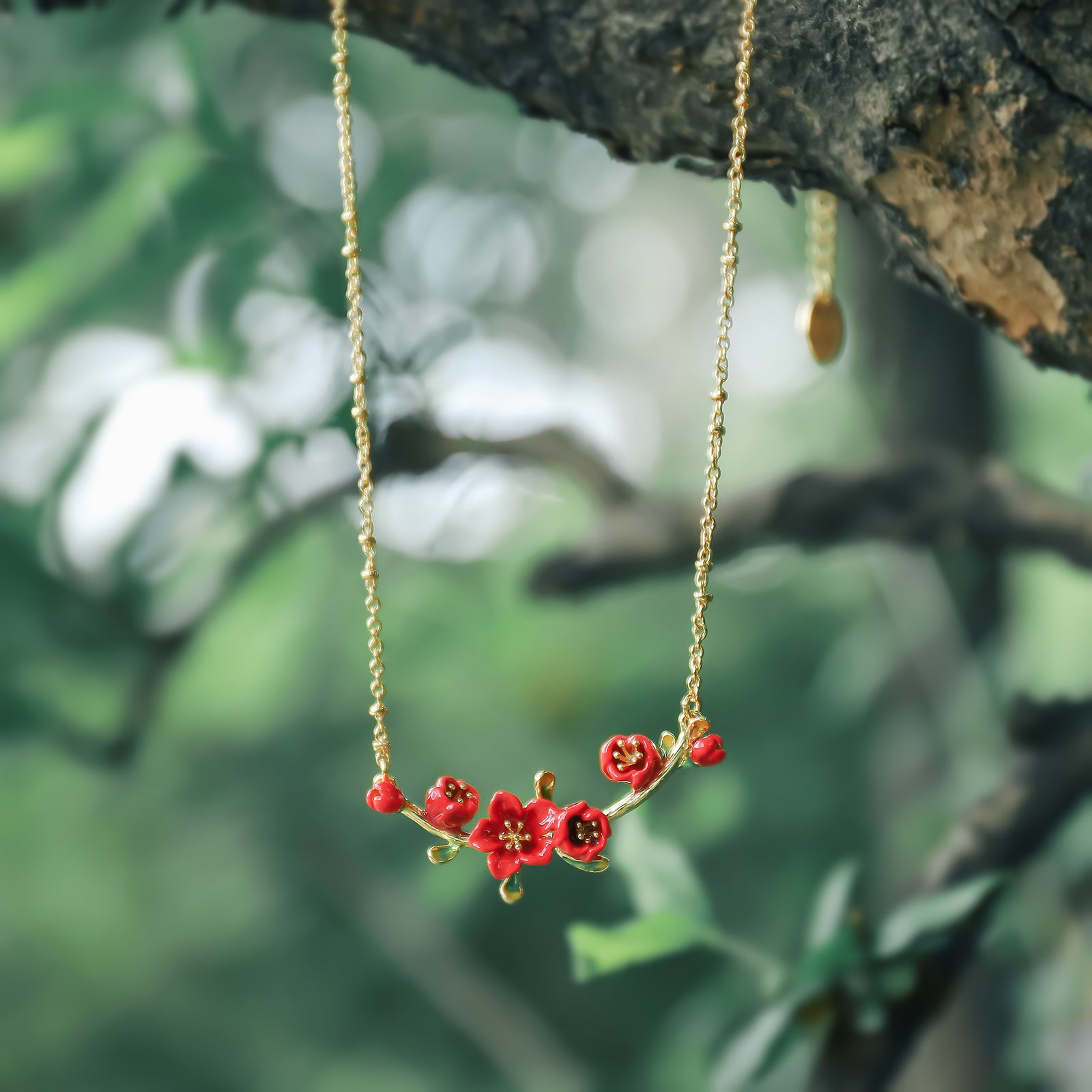 Enamel Begonia Flower Necklace