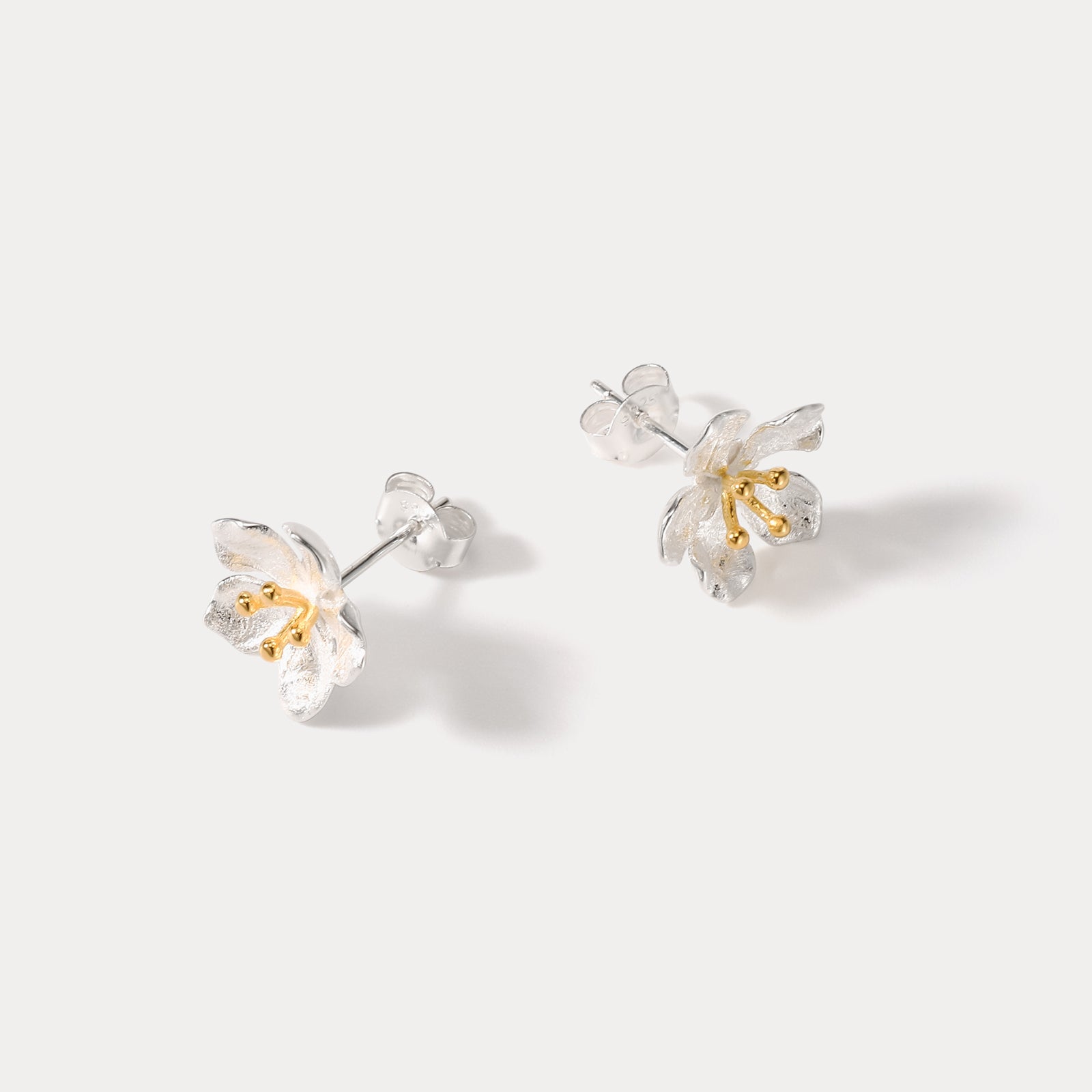 925 Sterling Silver Gold Peach Blossom Earrings