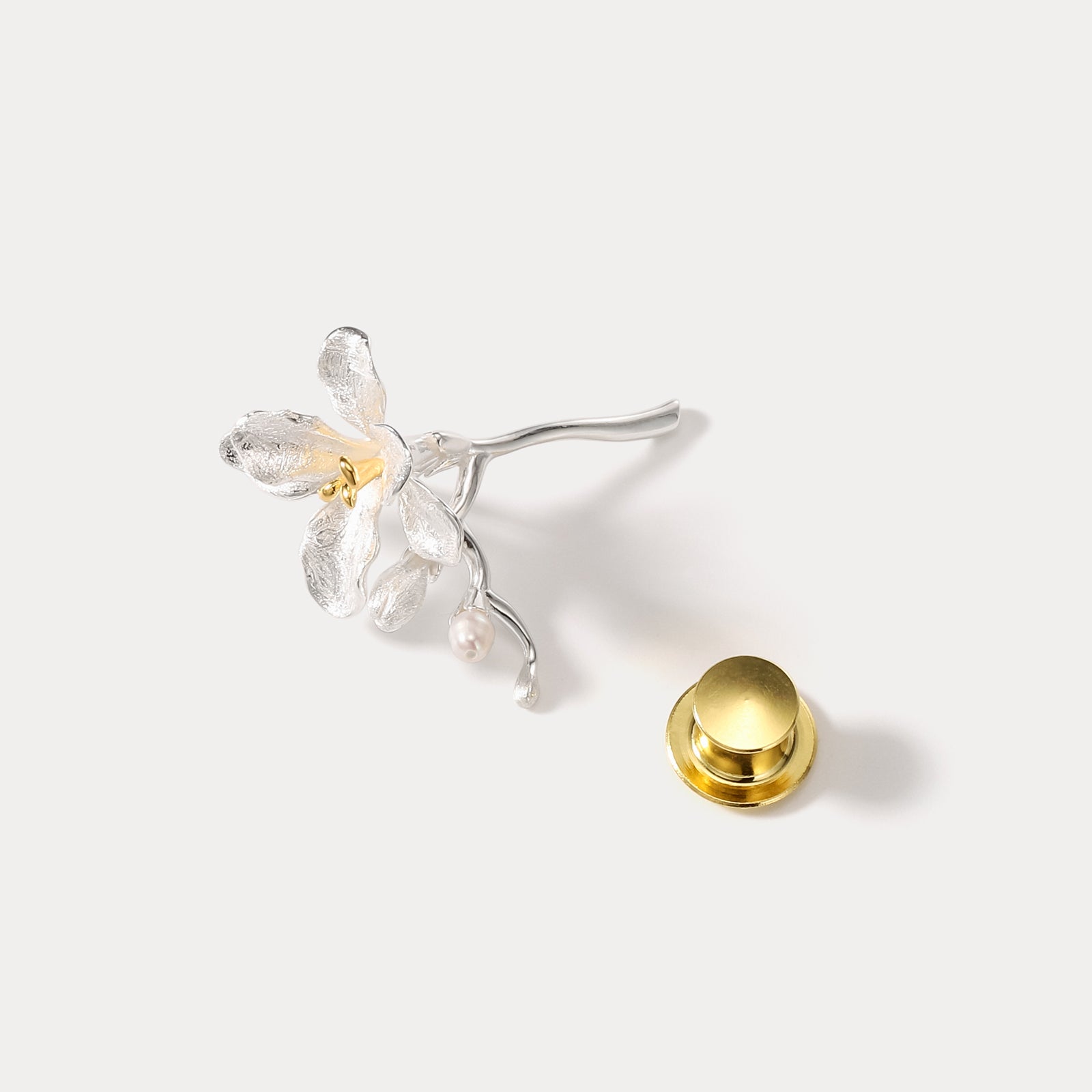 925 Sterling Silver Gold Freesia Brooch