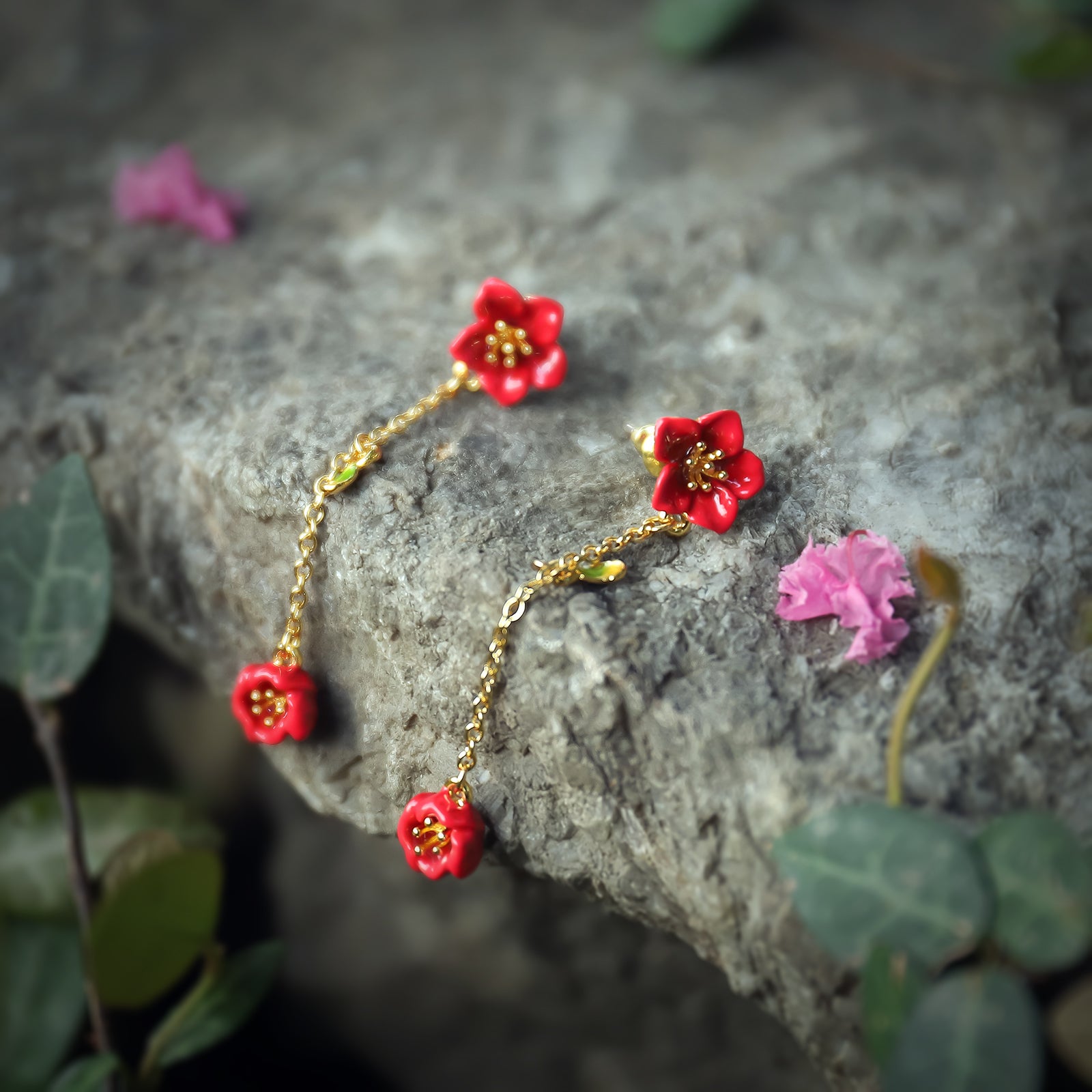 Begonia Flower Chain Earrings