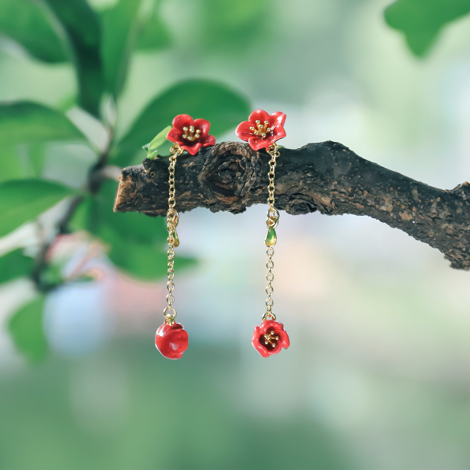 Enamel Begonia Flower Earrings