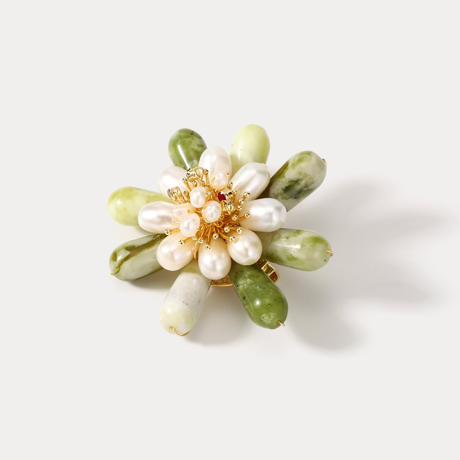 Vintage Emerald Pearl Flower Pendant Brooch