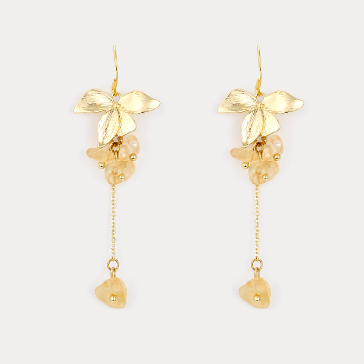 Crystal Gold Flower Beaded Earrings