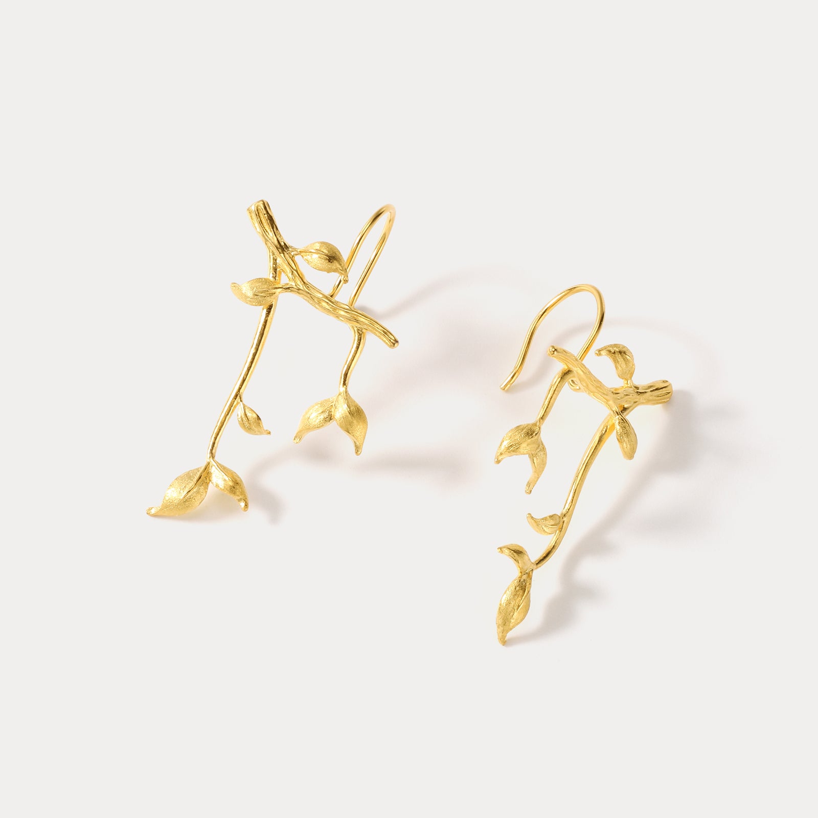925 Sterling Silver Gold Leaves Branch Earrings