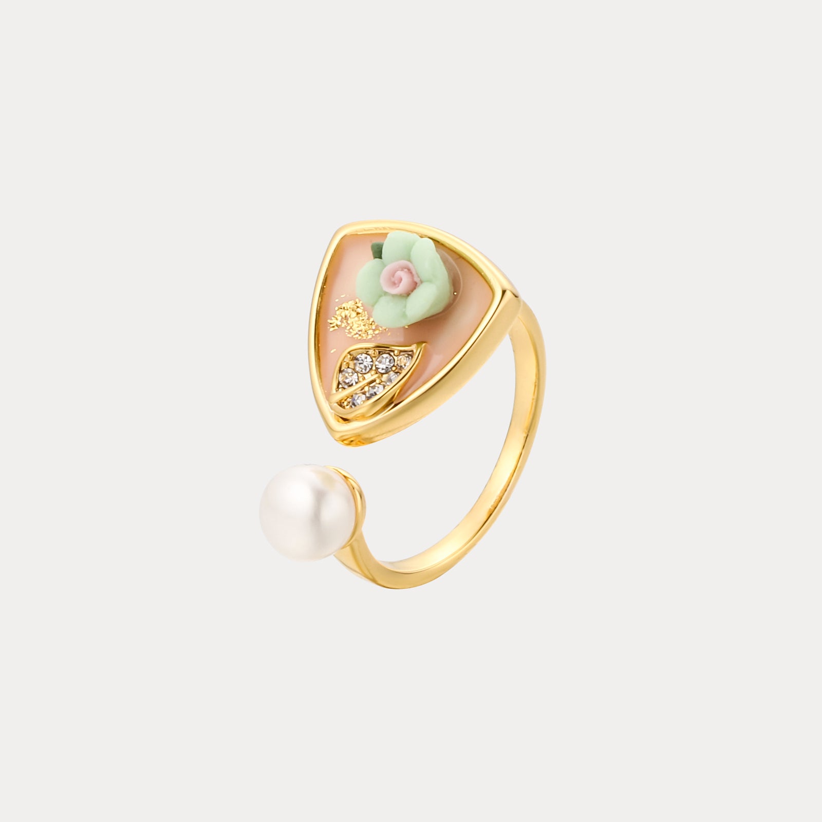 Selenichast Flower Oil Painting Open Ring With Pearl