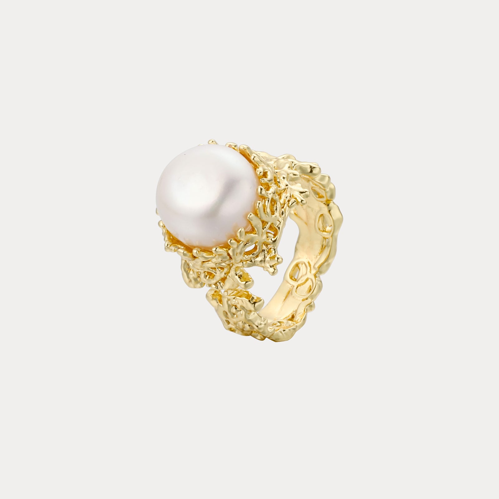 Selenichast Coral Gold Pearl Ring