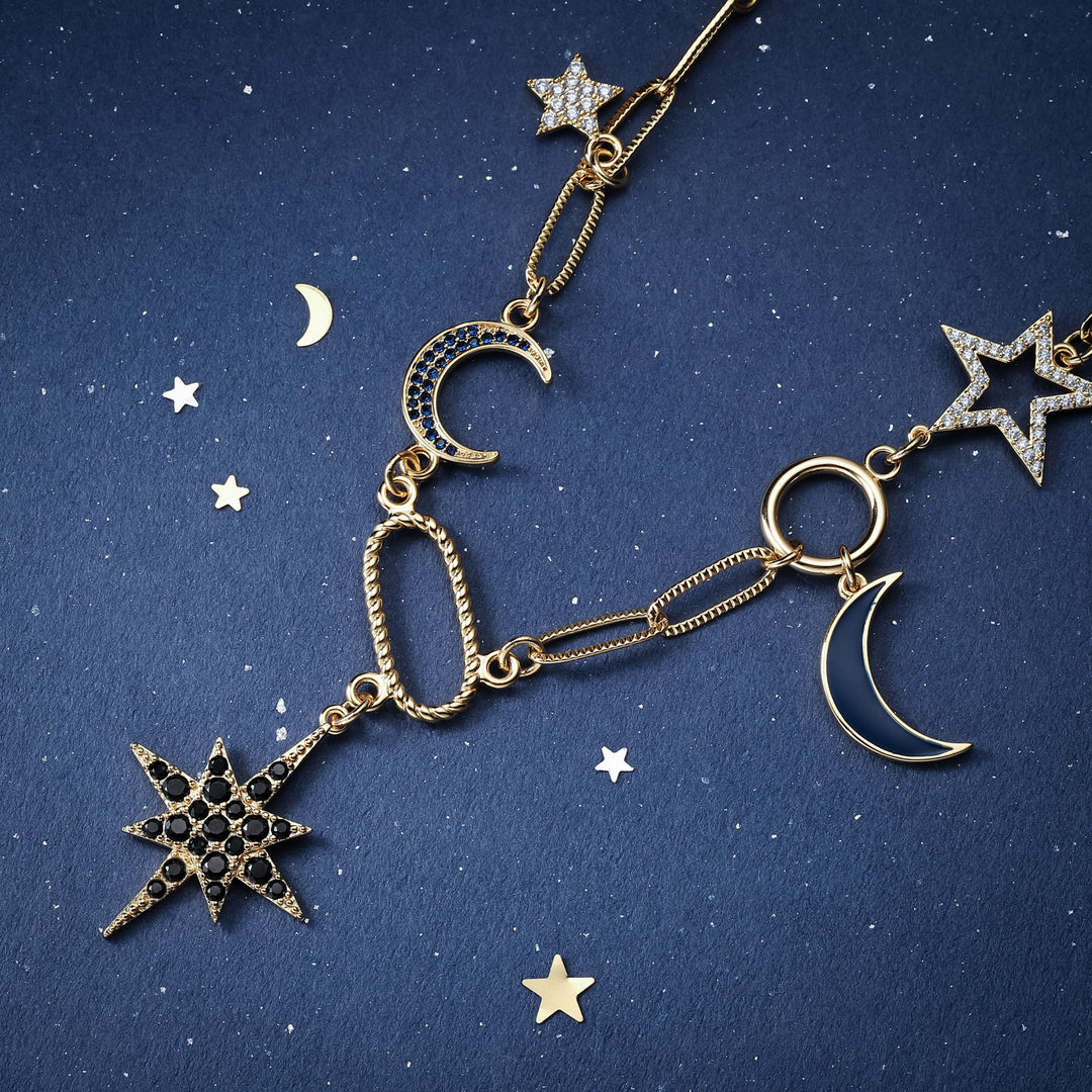 Moon Star Diamond Stylish Necklace