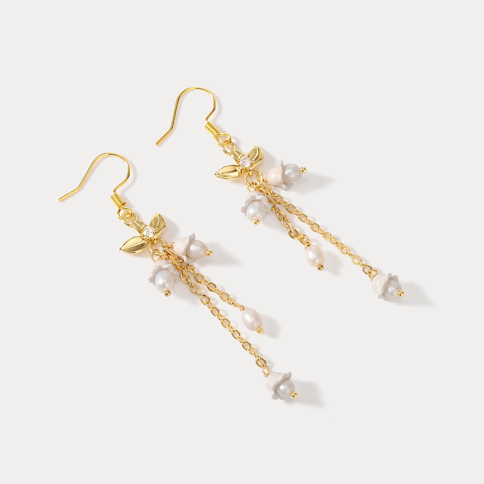 Golden Lily of The Valley Diamond Earrings