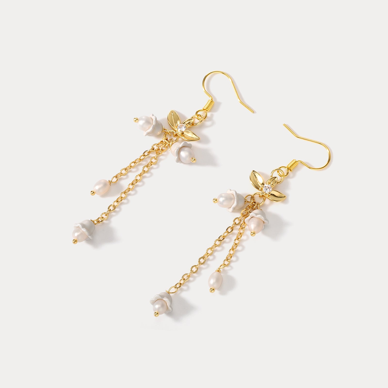 Golden Lily of The Valley Drop Earrings