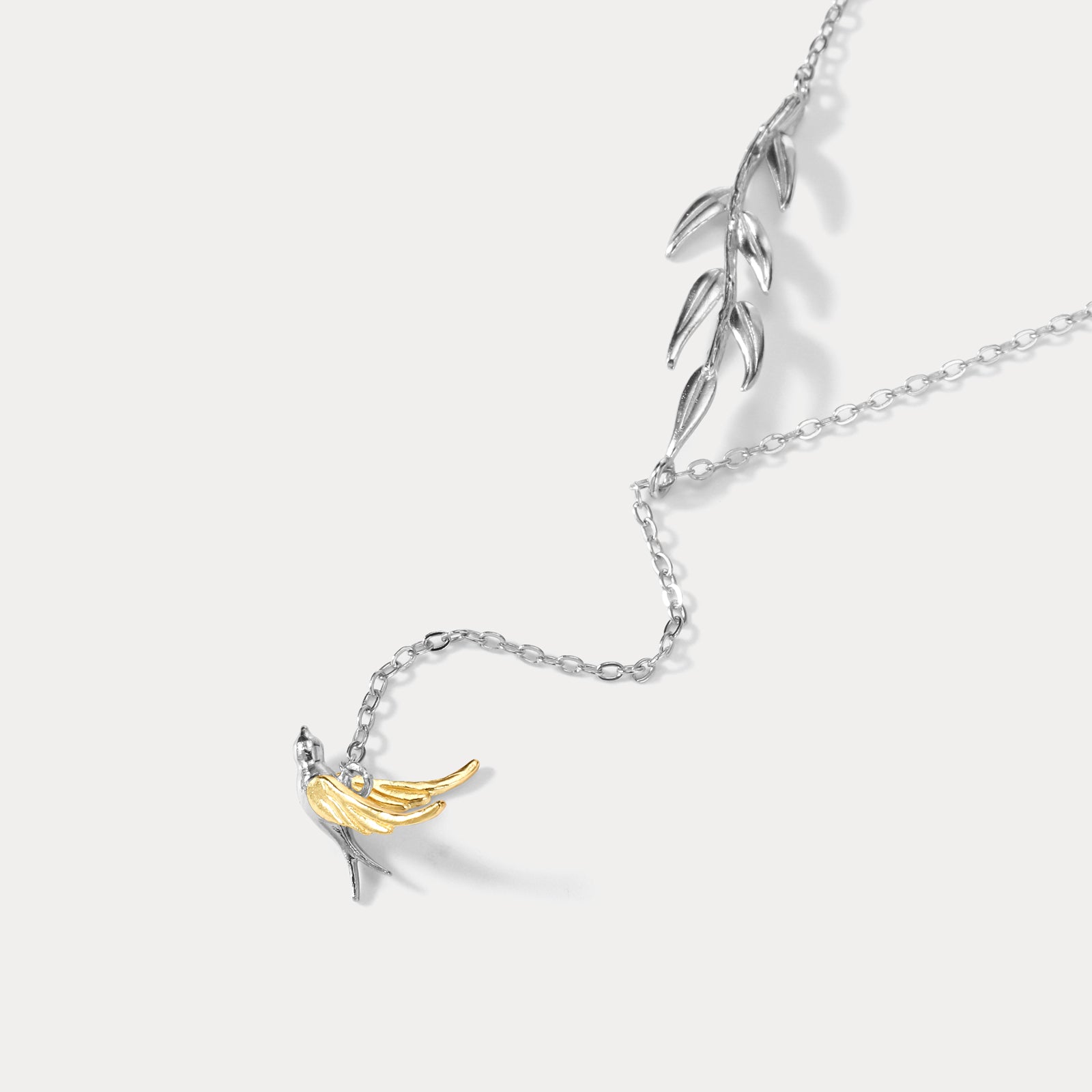 925 Sterling Silver Gold Swallow & Willow Pendant Necklace