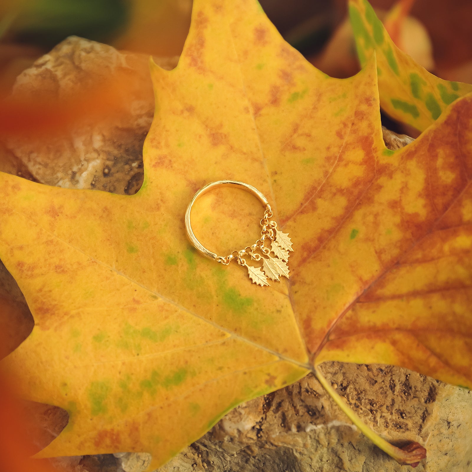 Gold Holly Leaves Ring