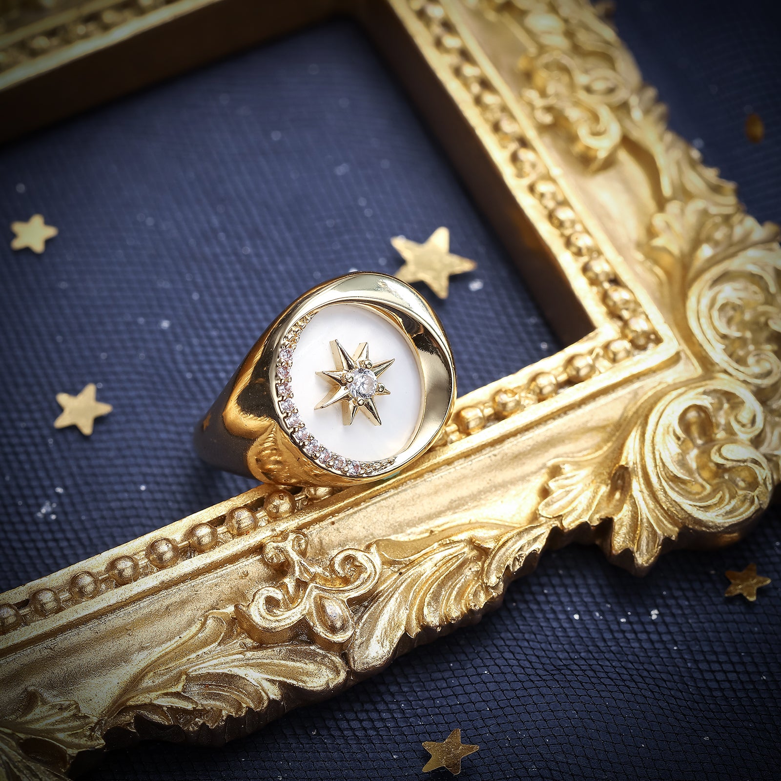 Astrology Star Diamond Gold Ring