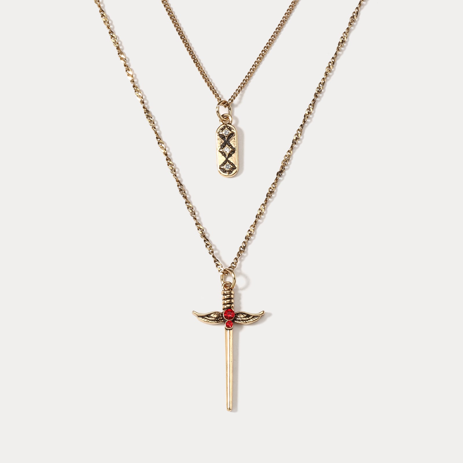 Selenichast Angel Wings Sword Layered Necklace