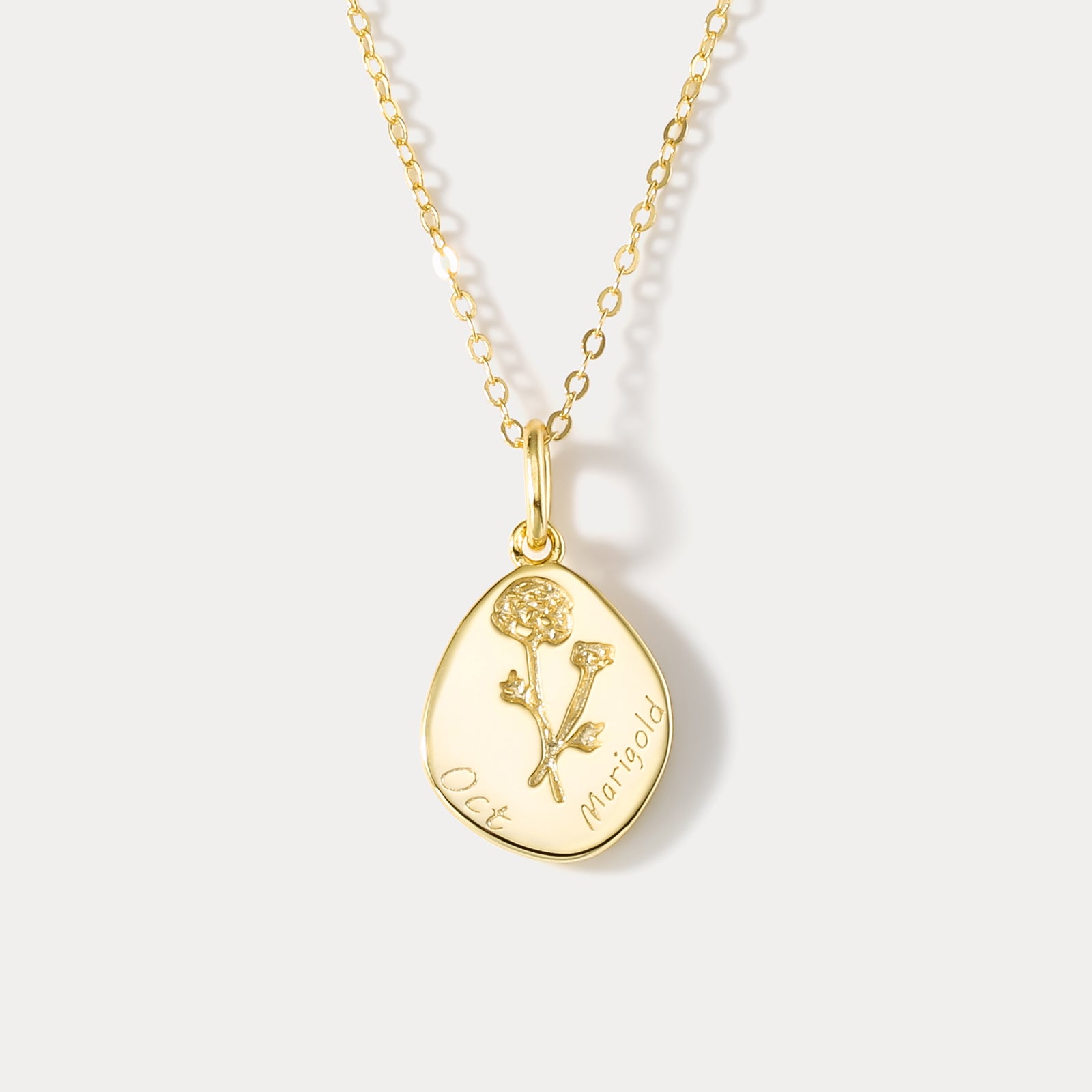 Selenichast Silver Marigold Birth Flower Necklace-October