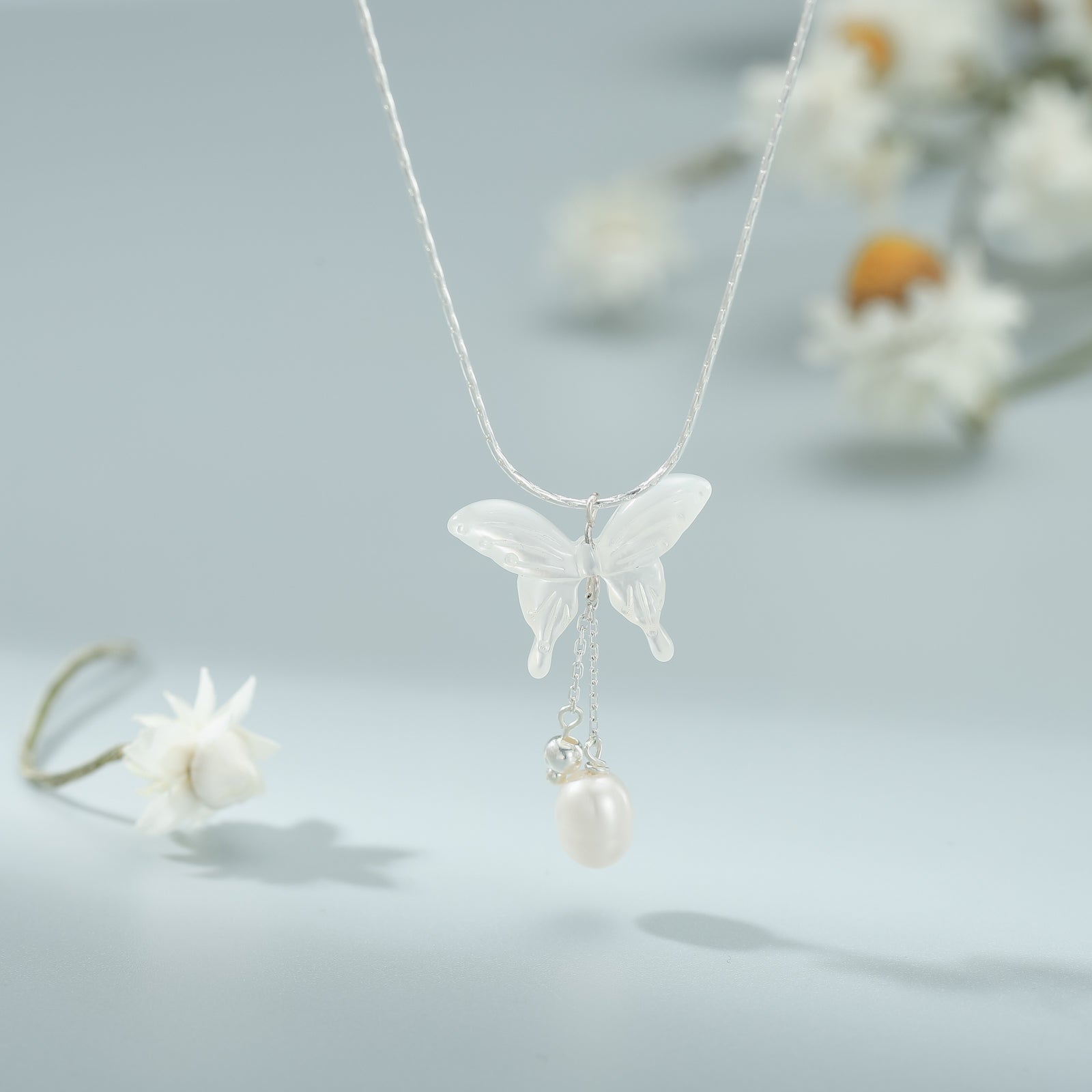Butterfly Mother of Pearl Tassel Necklace