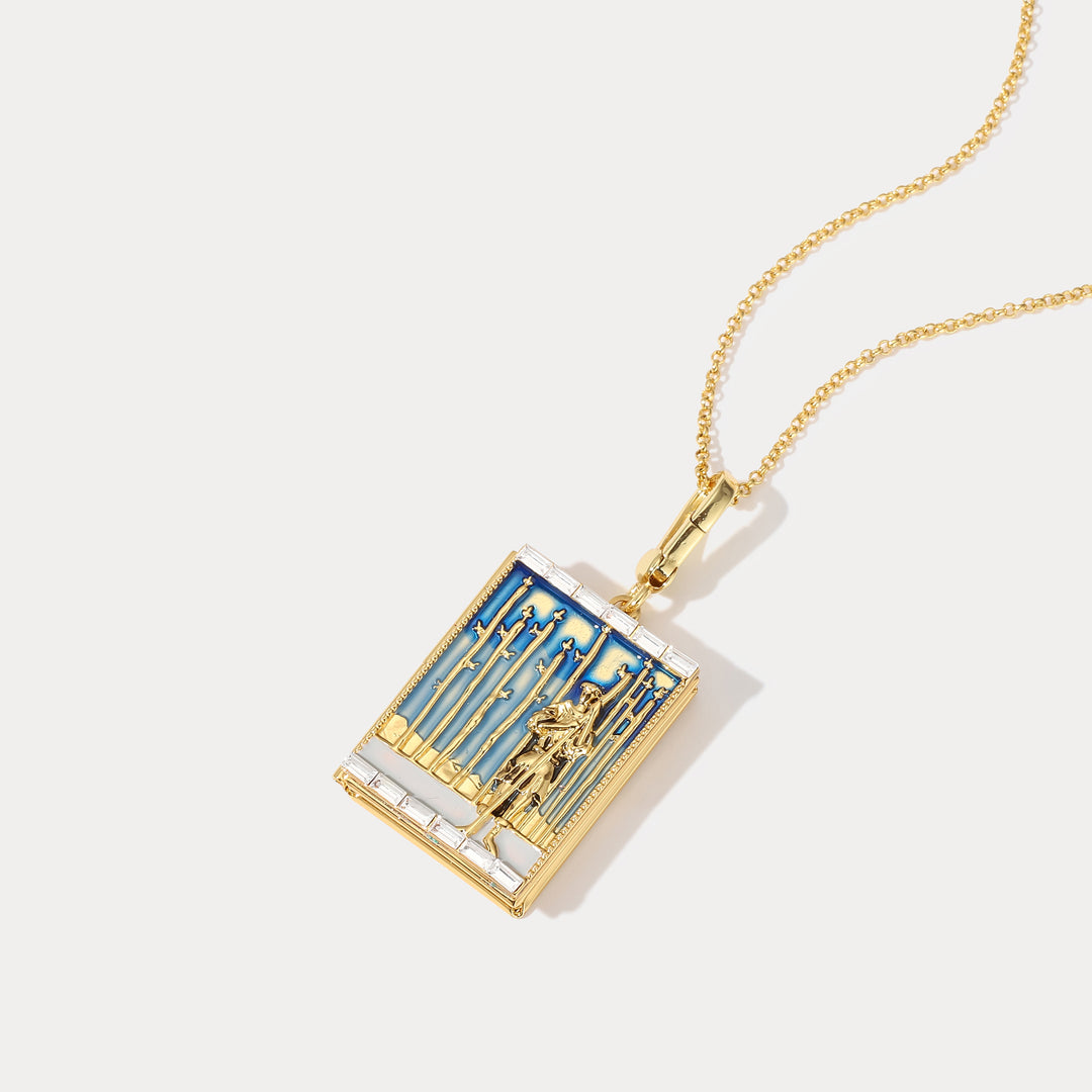 Collier de médaillon de tarot - Neuf des baguettes