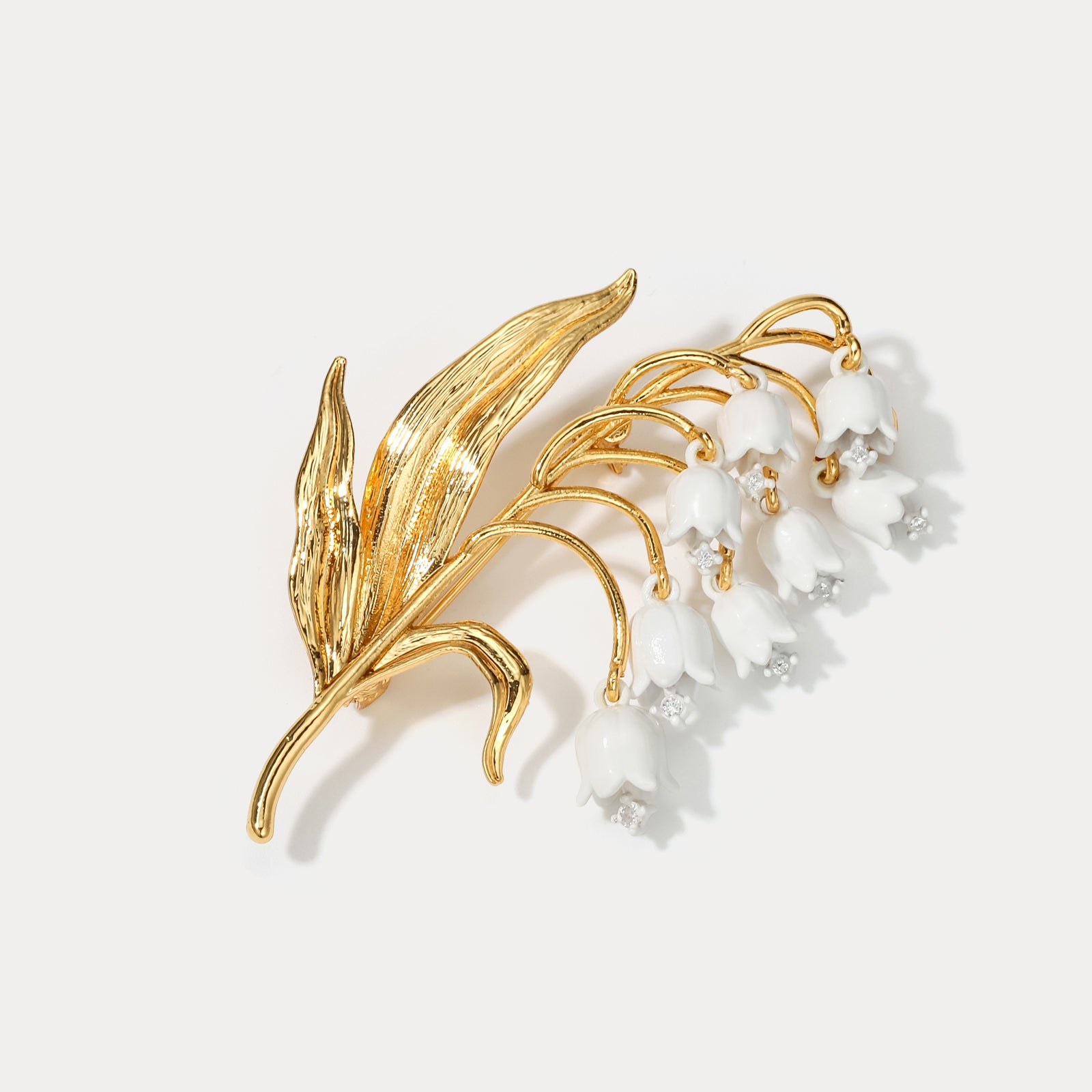 Golden Lily of The Valley Enamel Brooch