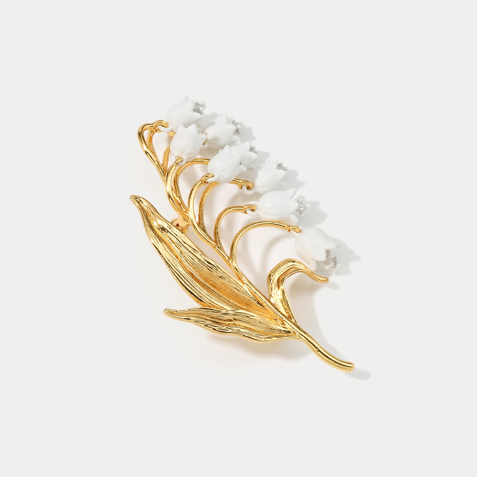 Golden Lily of The Valley Diamond Brooch