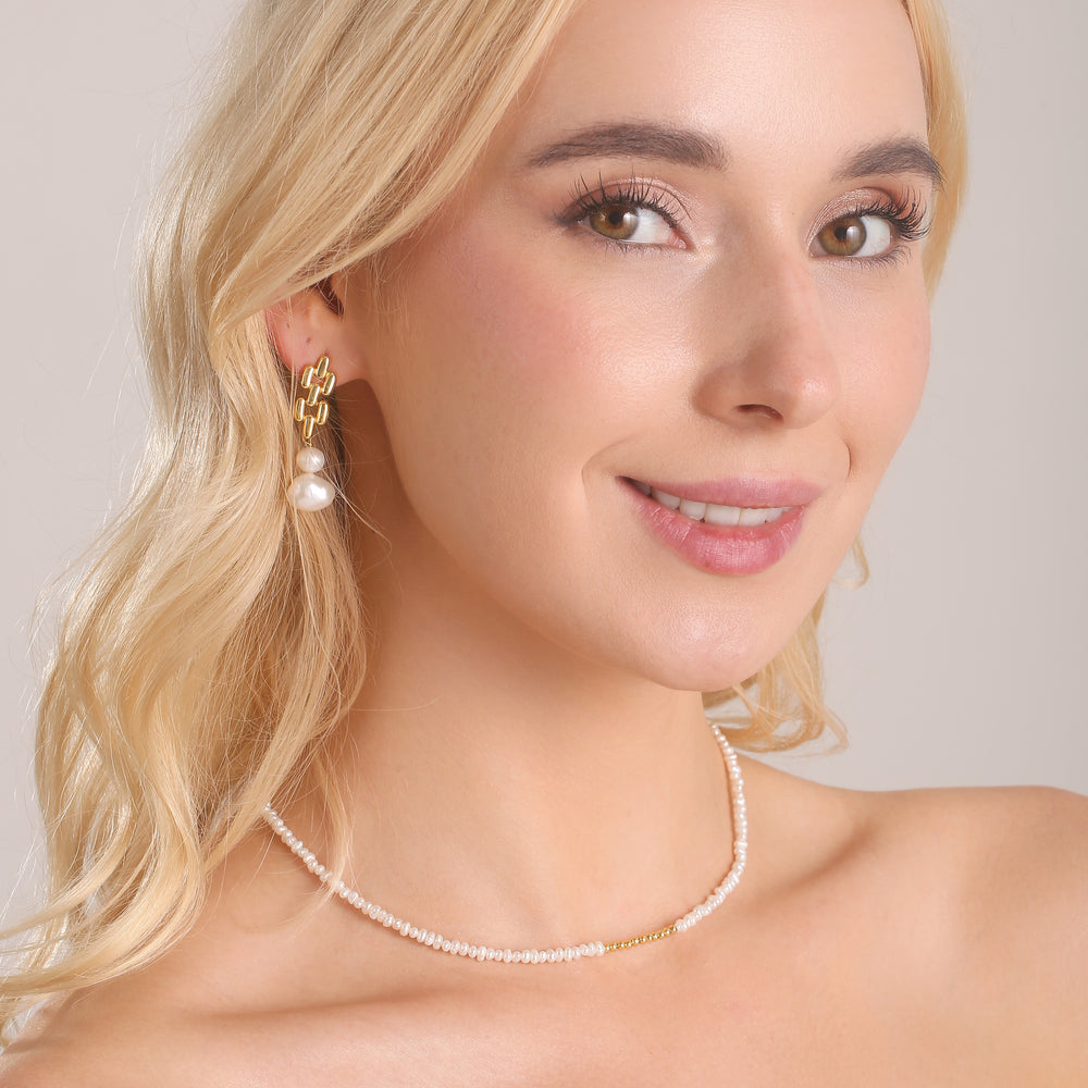 Gold Pearl Drop Earrings