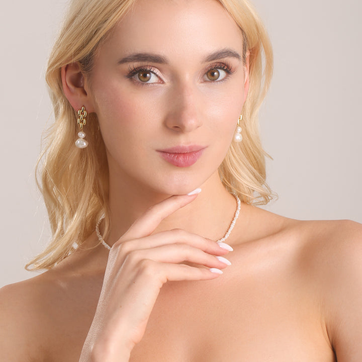 Gold Pearl Drop Earrings