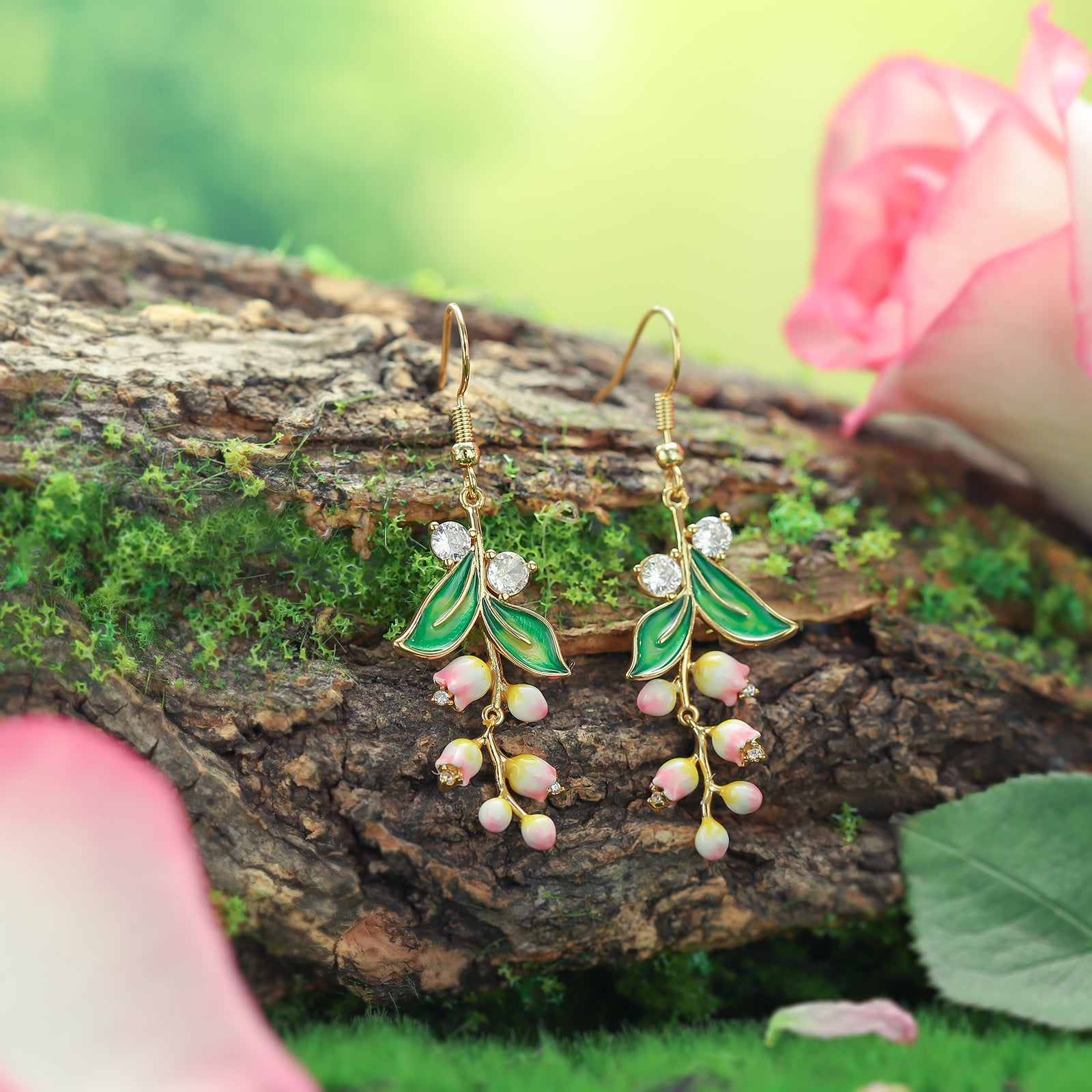 Pink Lily Of The Valley Dangling Earrings