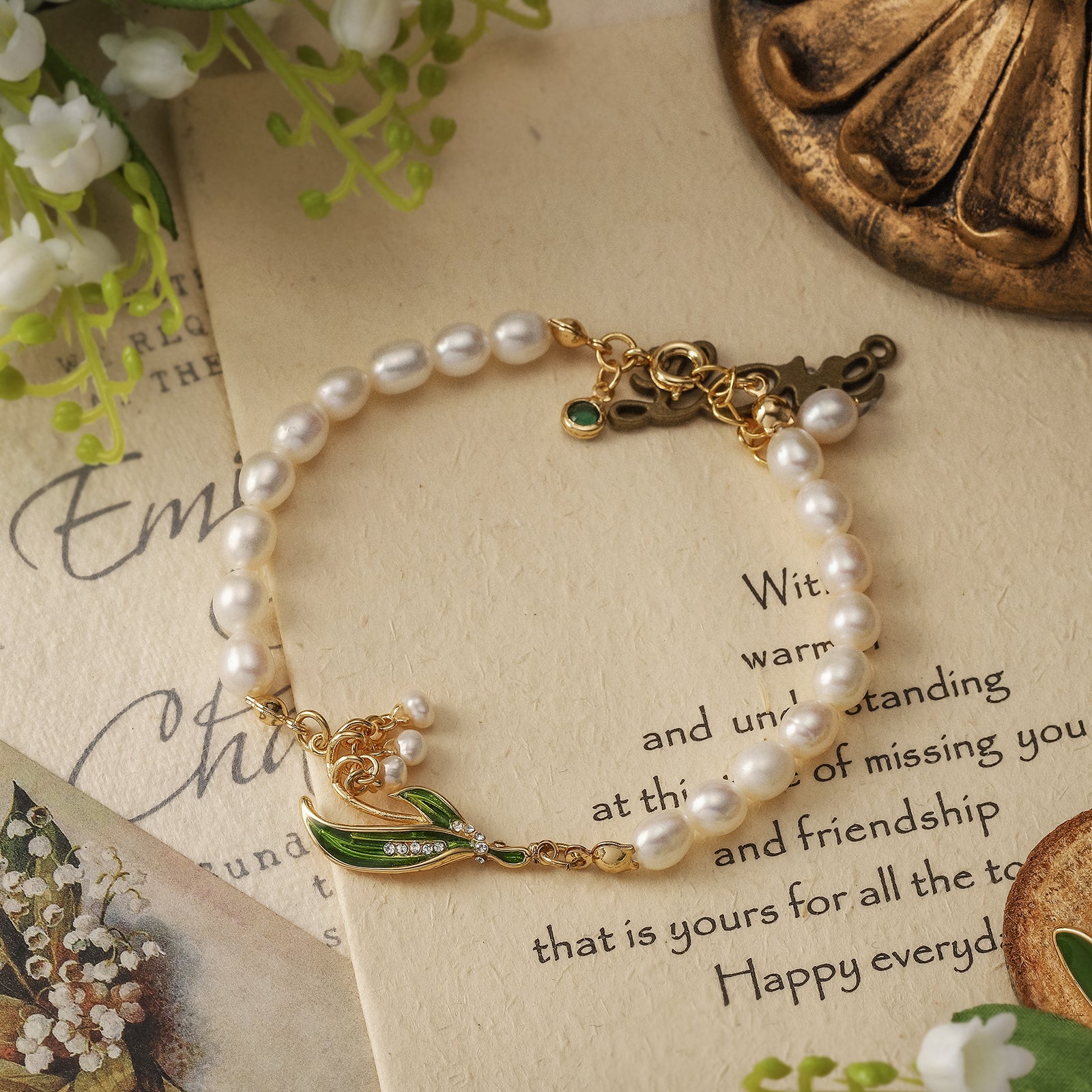 Lily Of The Valley Enamel Bracelet Gift Set with Gift Wrapping