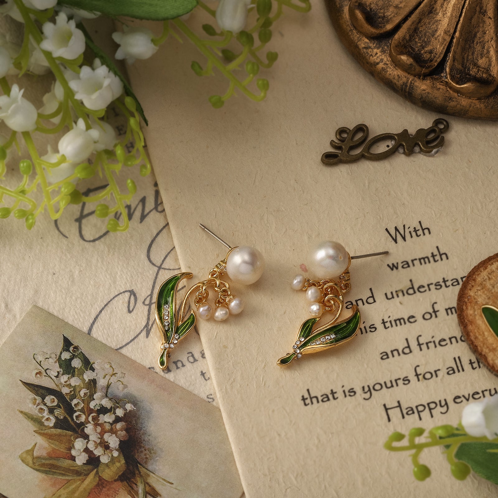 Lily Of The Valley Enamel Earrings Gift Set with Gift Wrapping