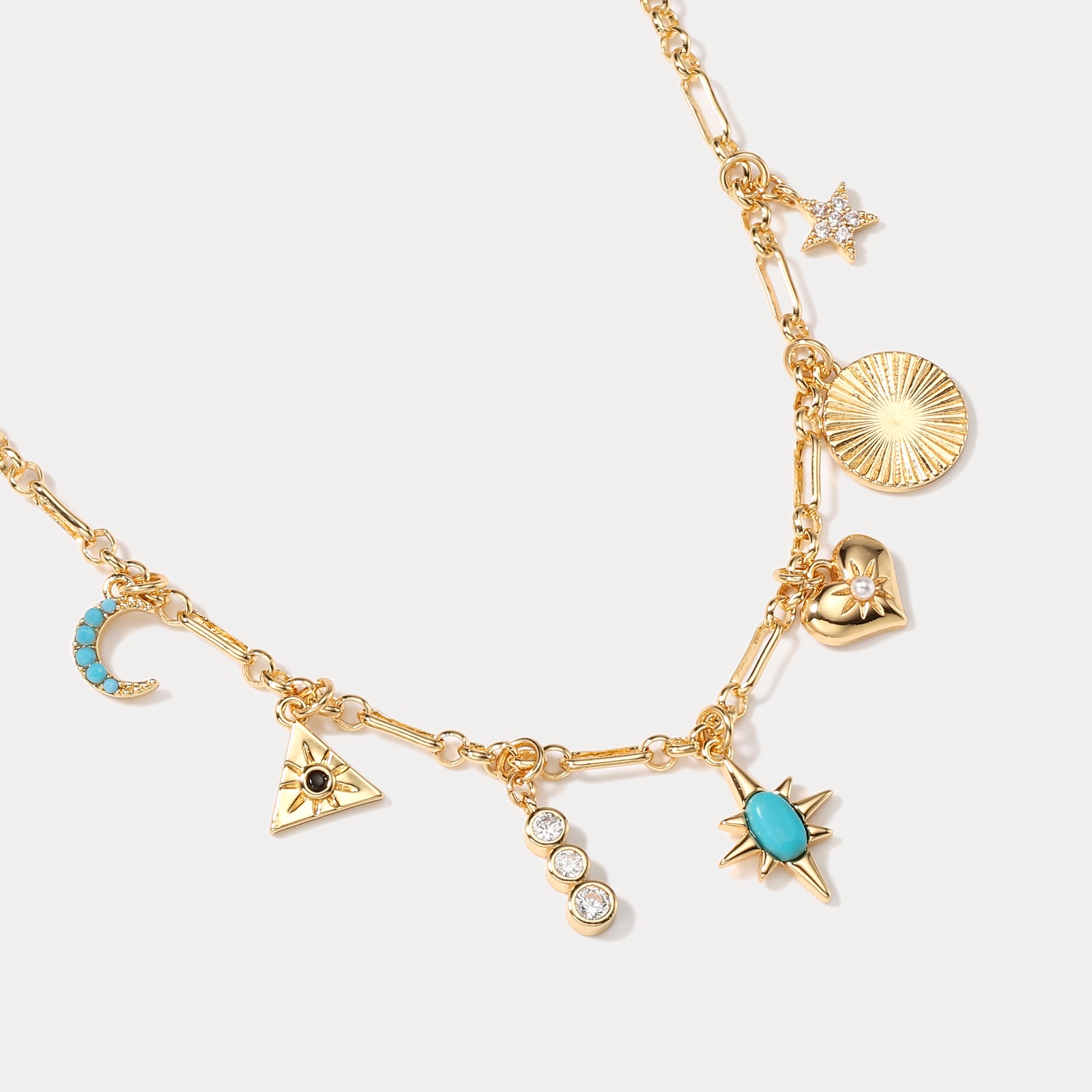 Turquoise Moon Star Diamond Necklace