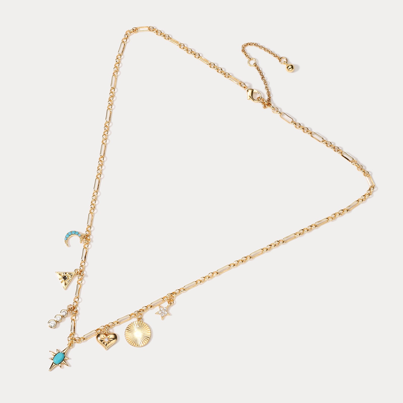 Turquoise Moon Star Gold Chain Necklace