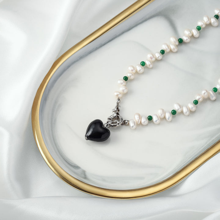 Black Heart Pendant Freshwater Pearl Necklace