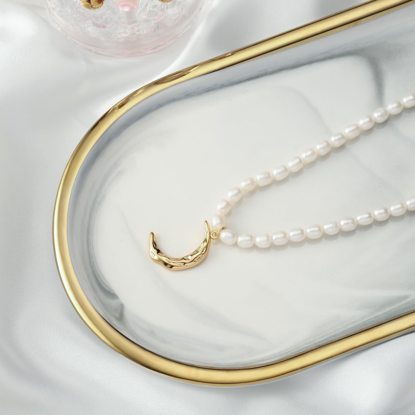 Crescent Pearl 18k Gold on Brass Necklace