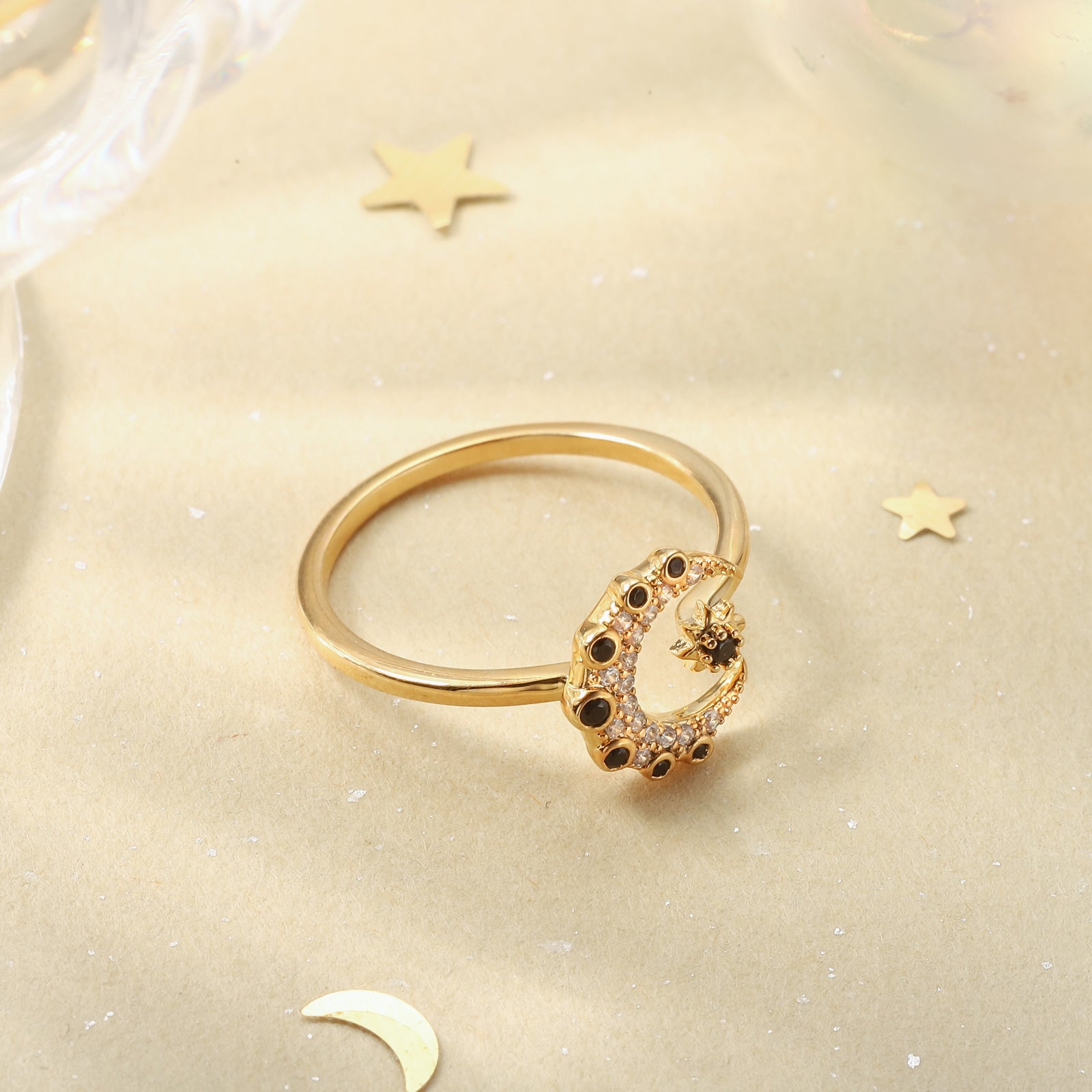 Midnight Moon Star Gold Ring