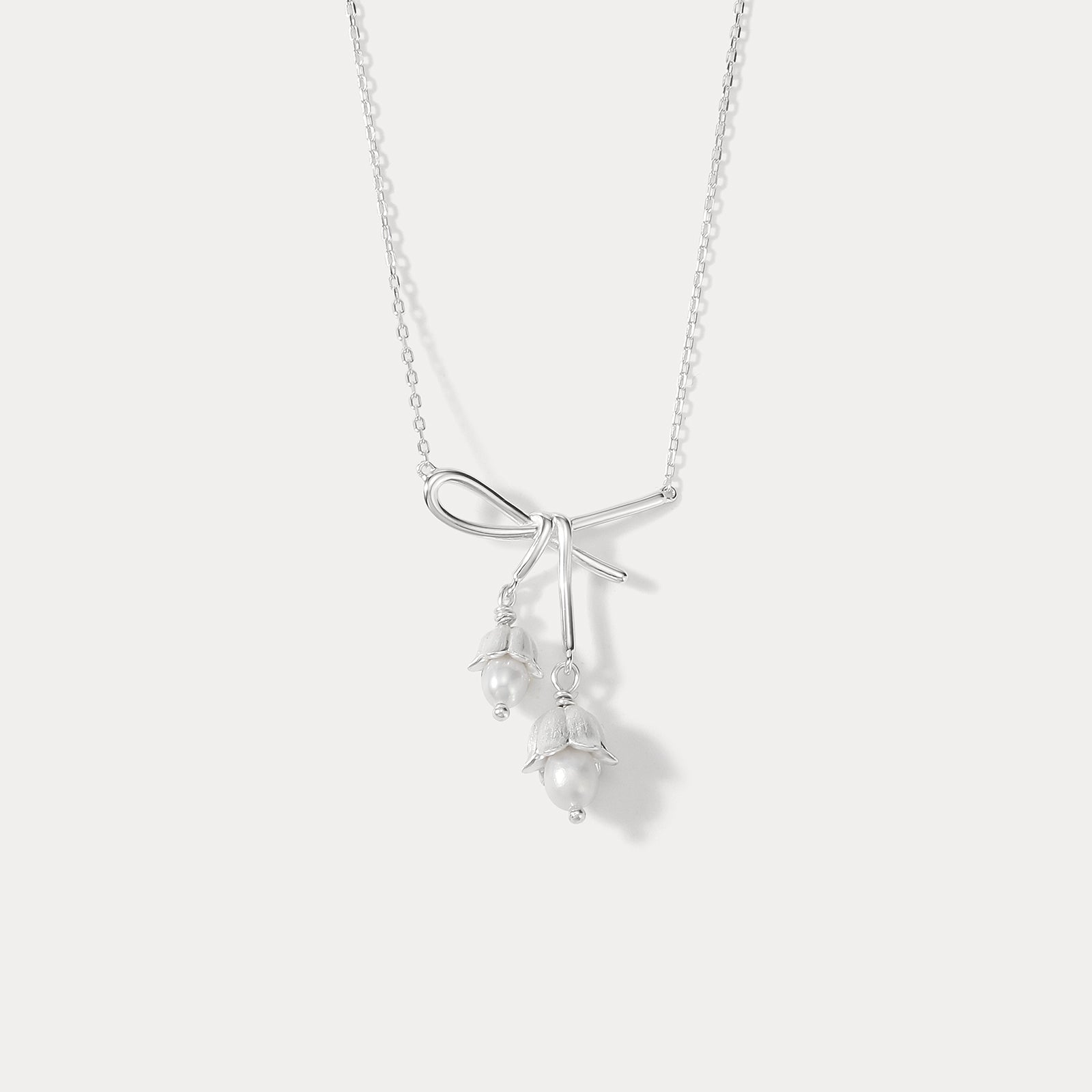 Selenichast Silver Lily Of The Valley Bow Necklace