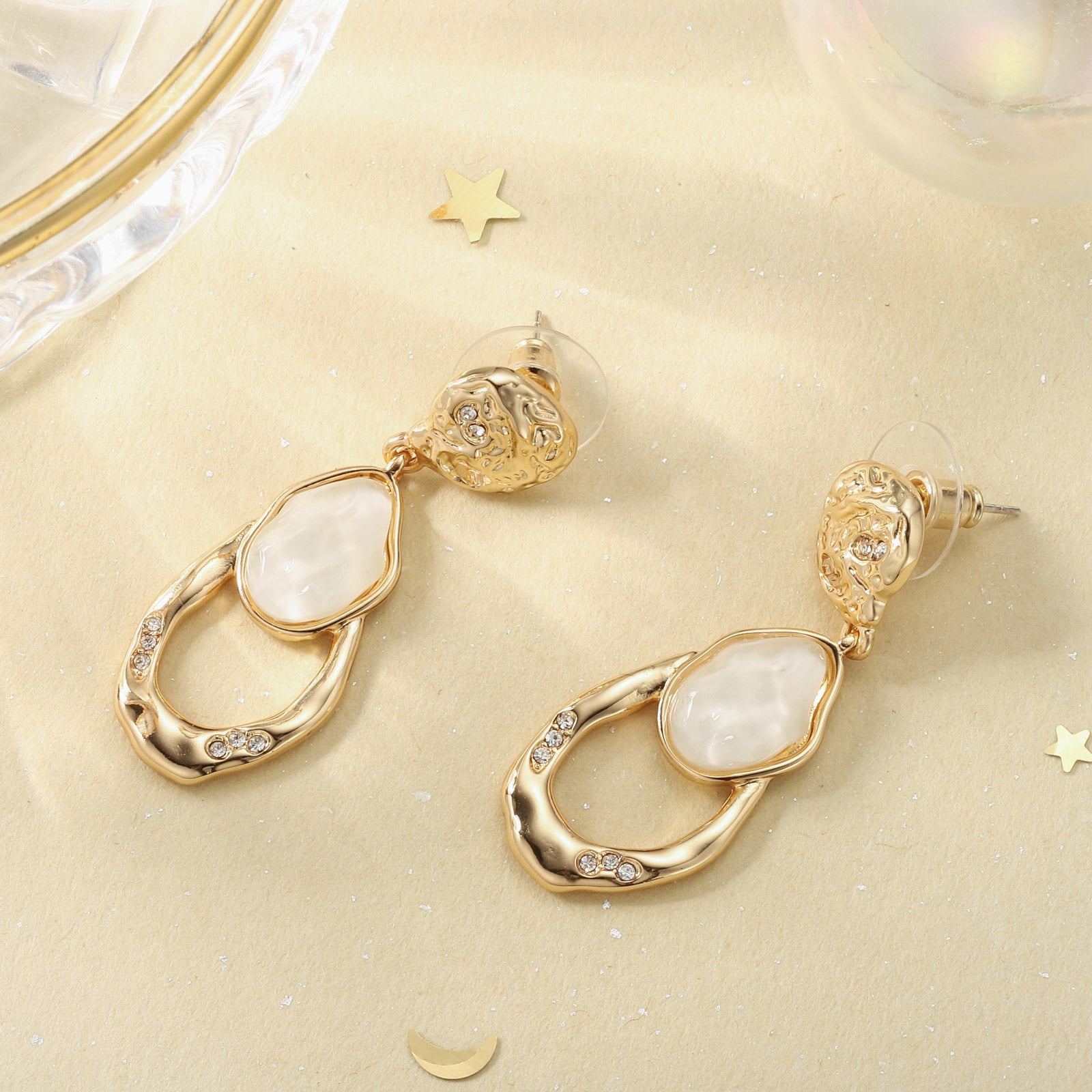 Vintage Hollow Gold Crystal Earrings