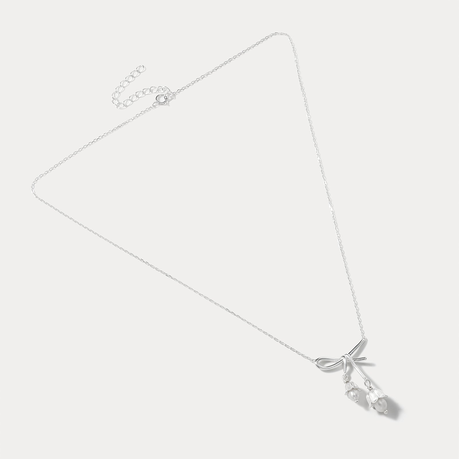 925 Sterling Silver Lily Of The Valley Bow Necklace