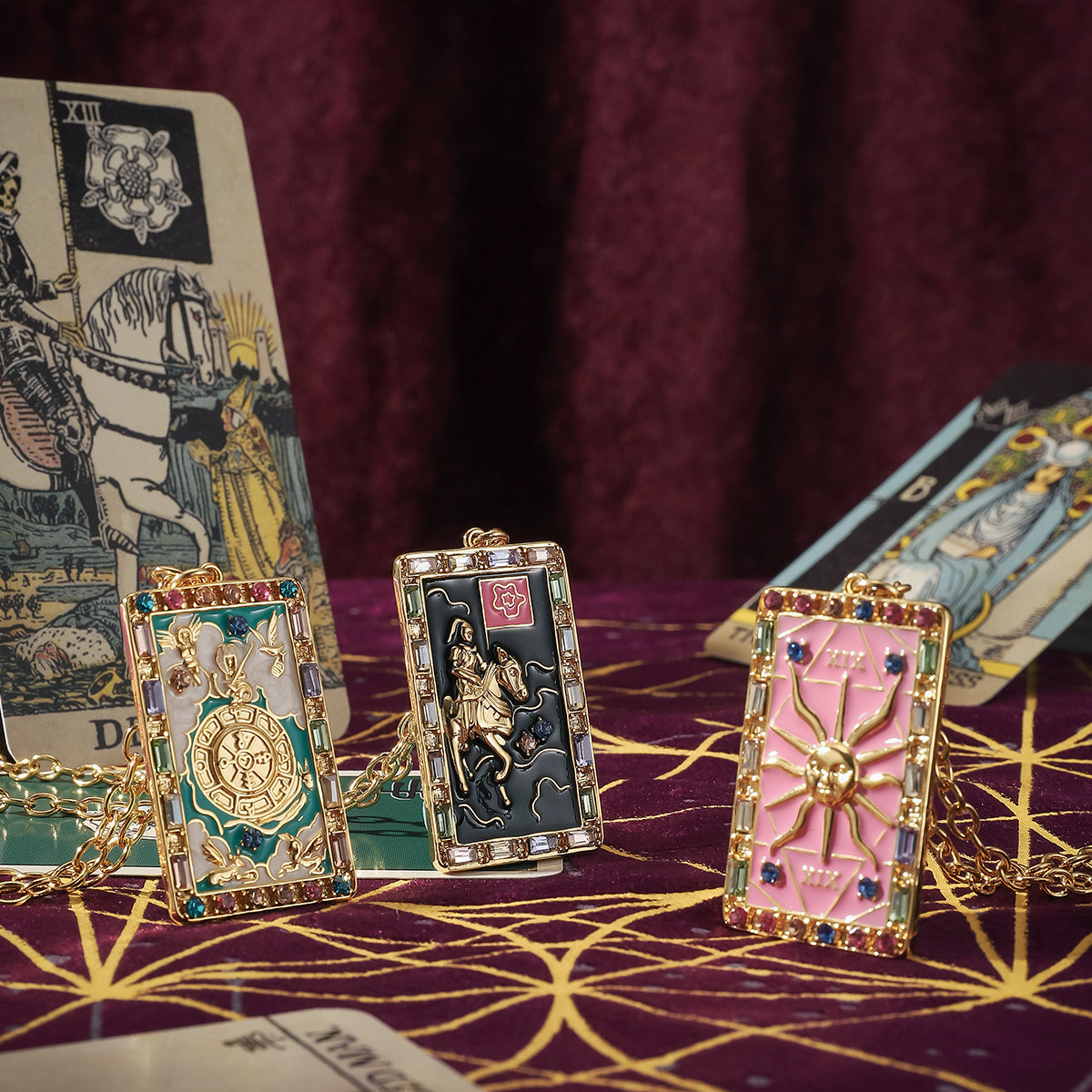 Death Tarot Card Diamond Necklace Set