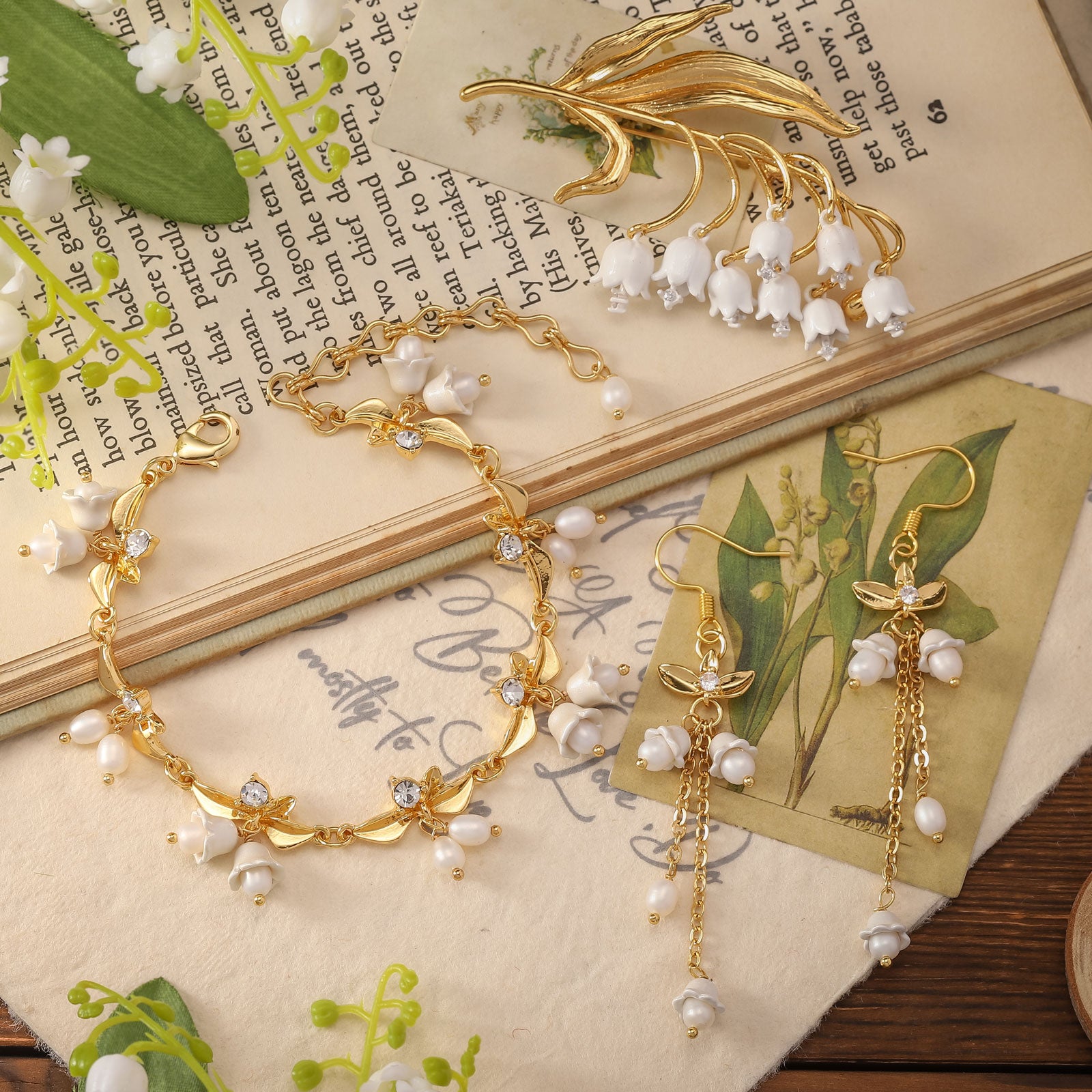 Golden Lily of The Valley Jewelry Set