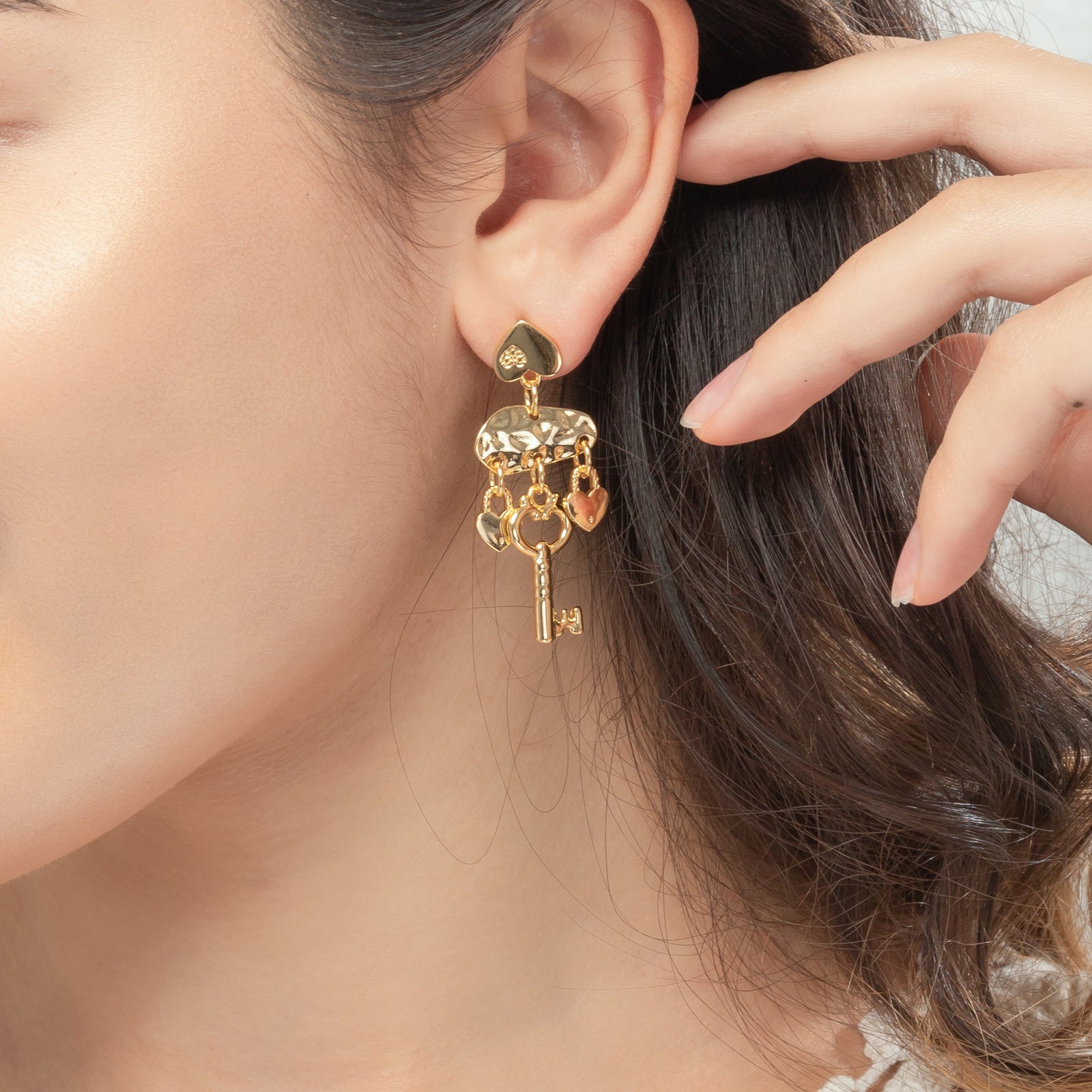 Gold Key of Heart Earrings
