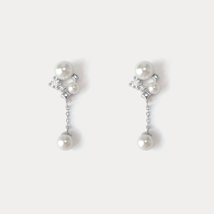 Selenichast Silver Star Pearl Earrings