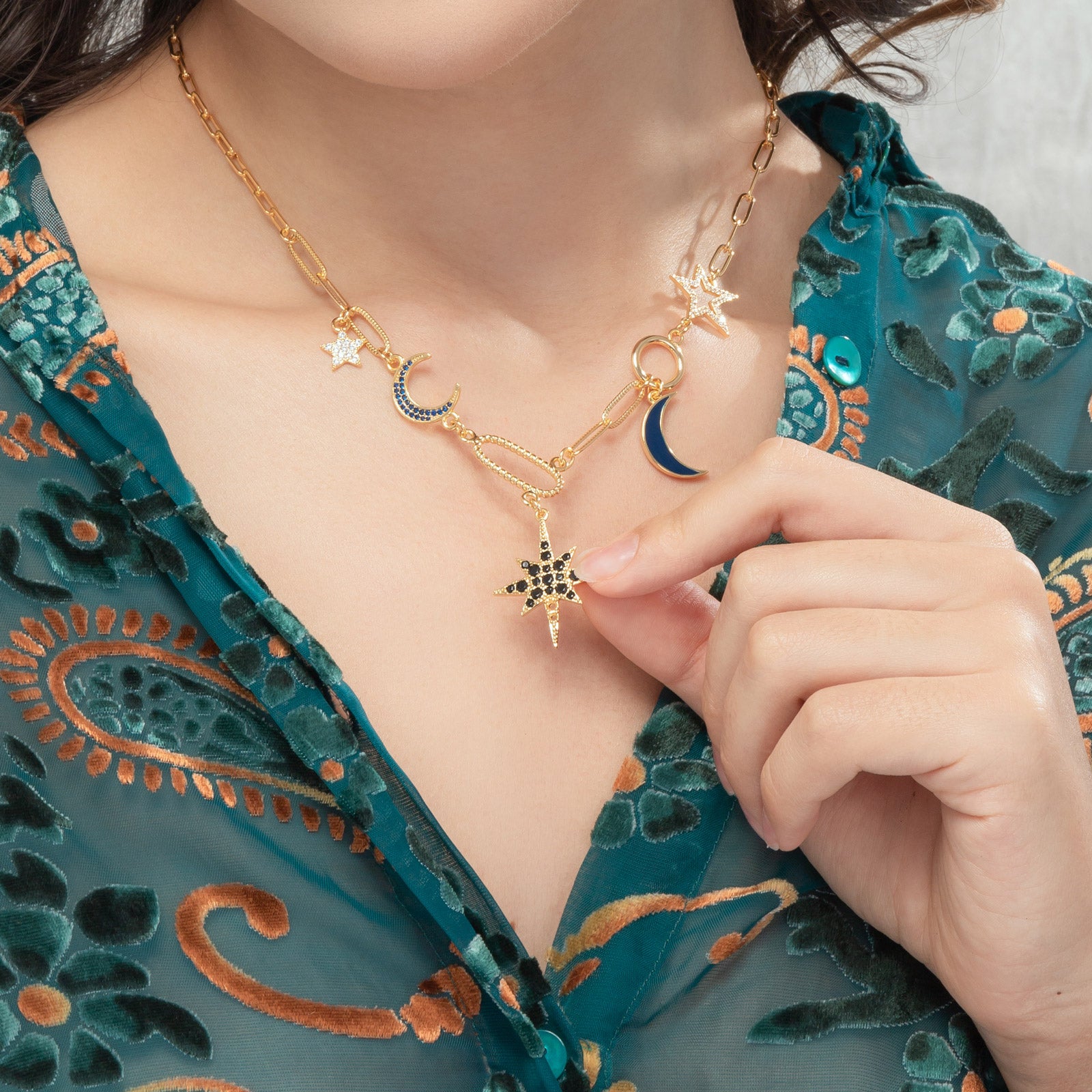 Moon Star Diamond Pendant Necklace