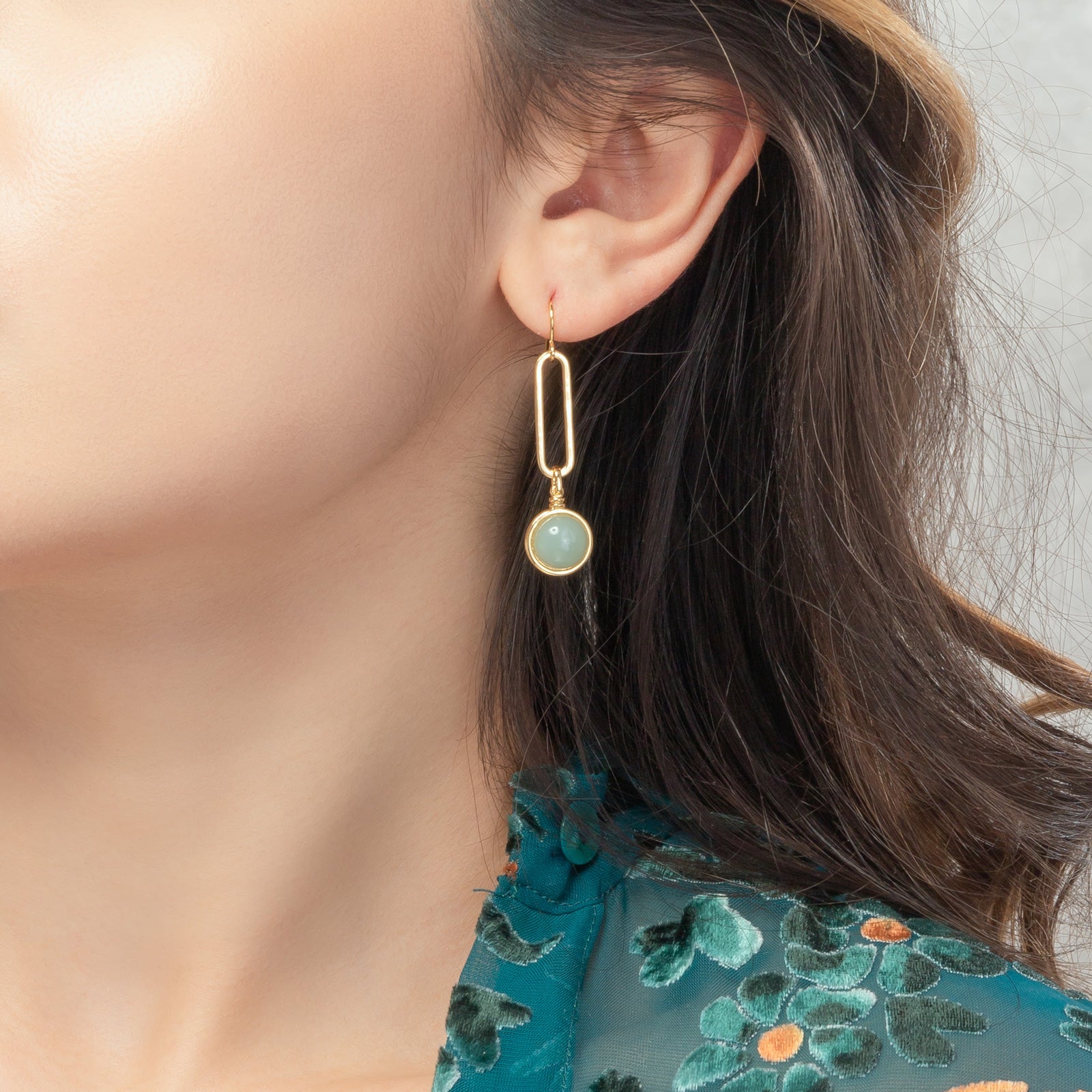 Green Gemstone Gold Earrings