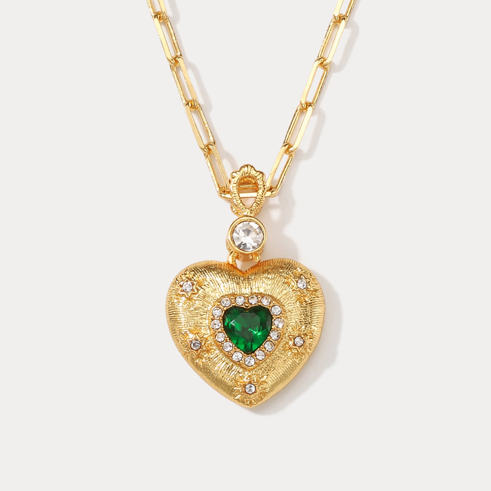 The Emmet Beaded Heart Charm Necklace-Green main image 0