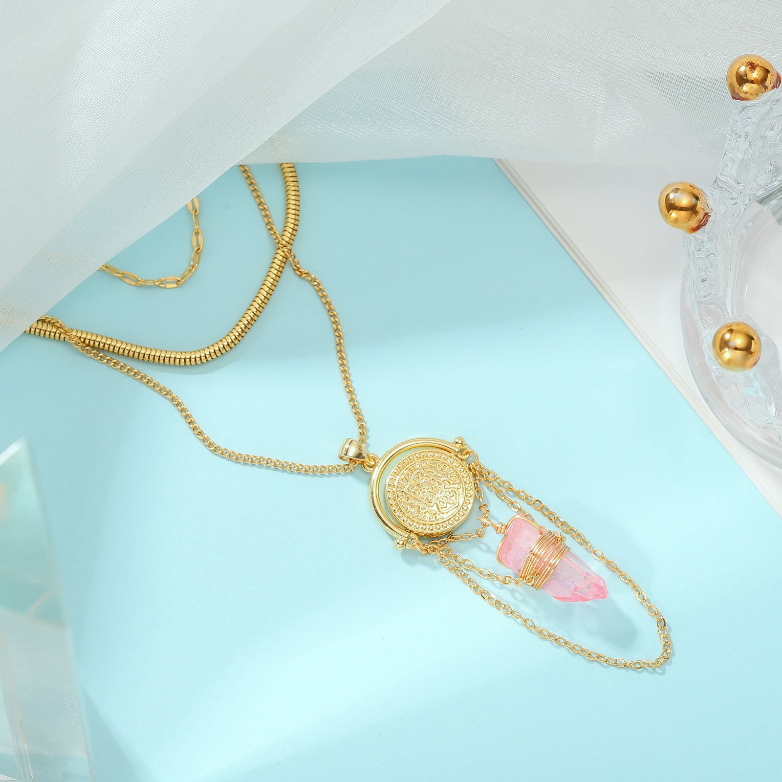 Gemstone Layer Dainty Gold Necklace